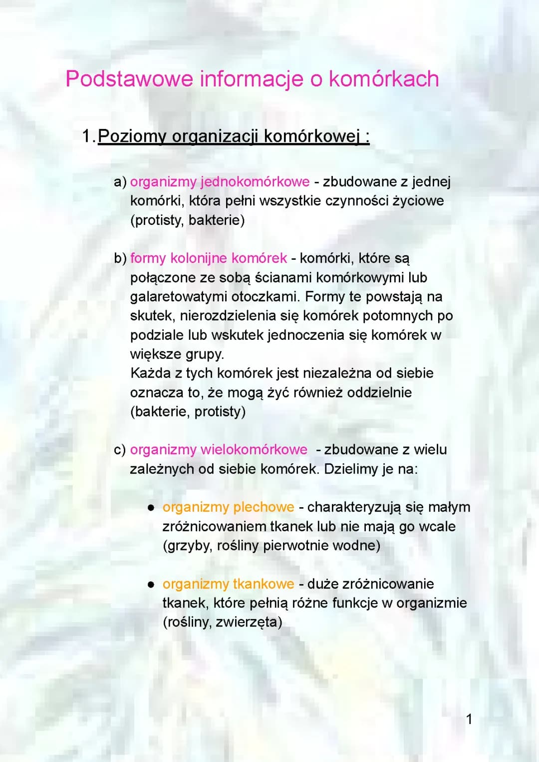 Podstawowe informacje o komórkach