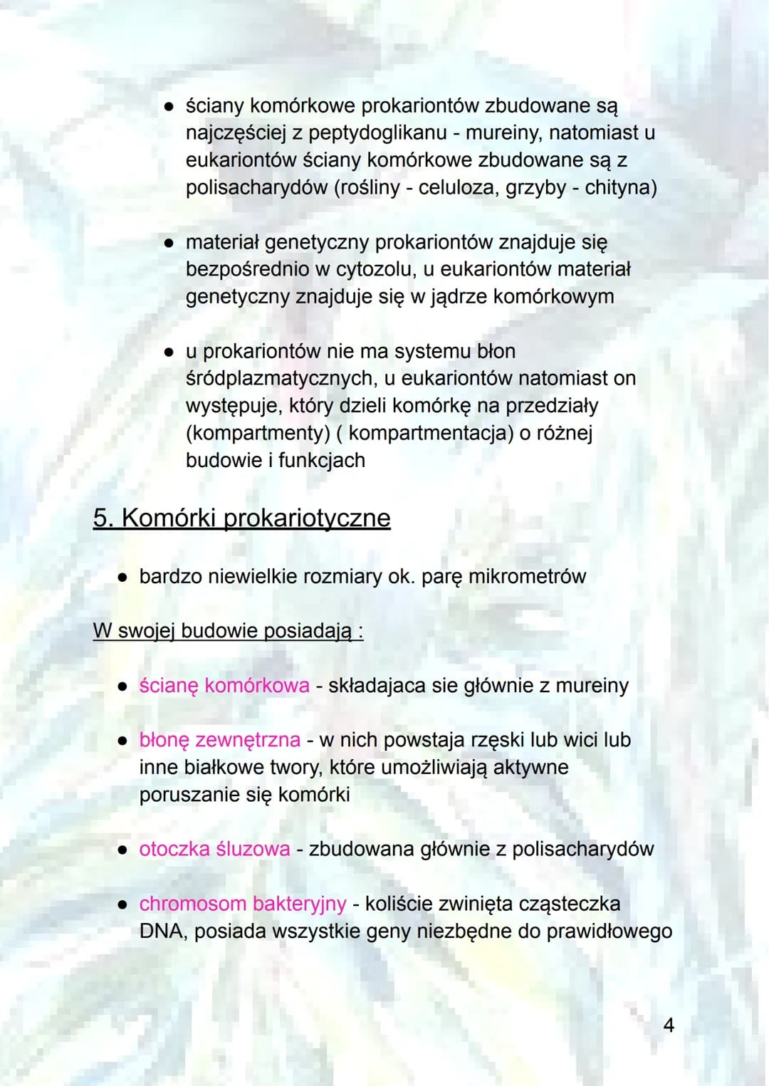 Podstawowe informacje o komórkach
1.Poziomy organizacji komórkowej :
a) organizmy jednokomórkowe - zbudowane z jednej
komórki, która pełni w