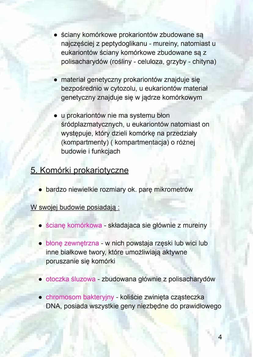 Podstawowe informacje o komórkach
1.Poziomy organizacji komórkowej :
a) organizmy jednokomórkowe - zbudowane z jednej
komórki, która pełni w
