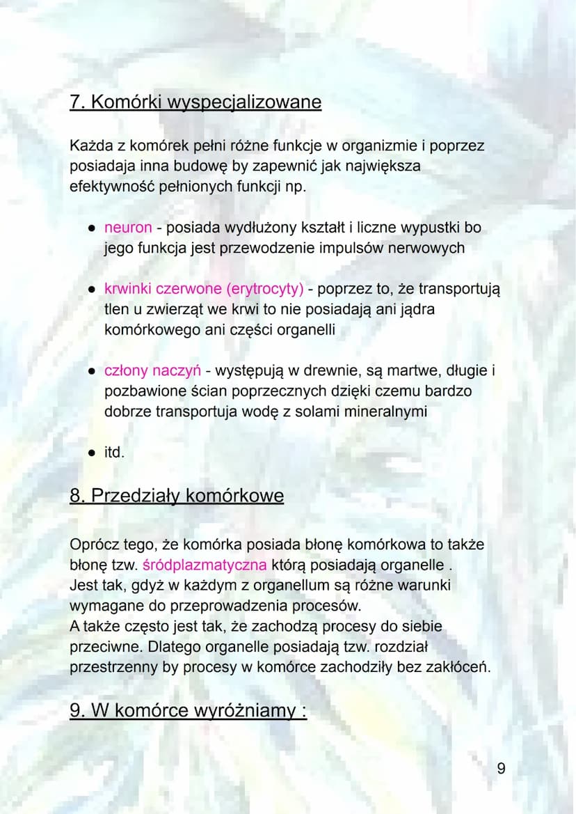 Podstawowe informacje o komórkach
1.Poziomy organizacji komórkowej :
a) organizmy jednokomórkowe - zbudowane z jednej
komórki, która pełni w