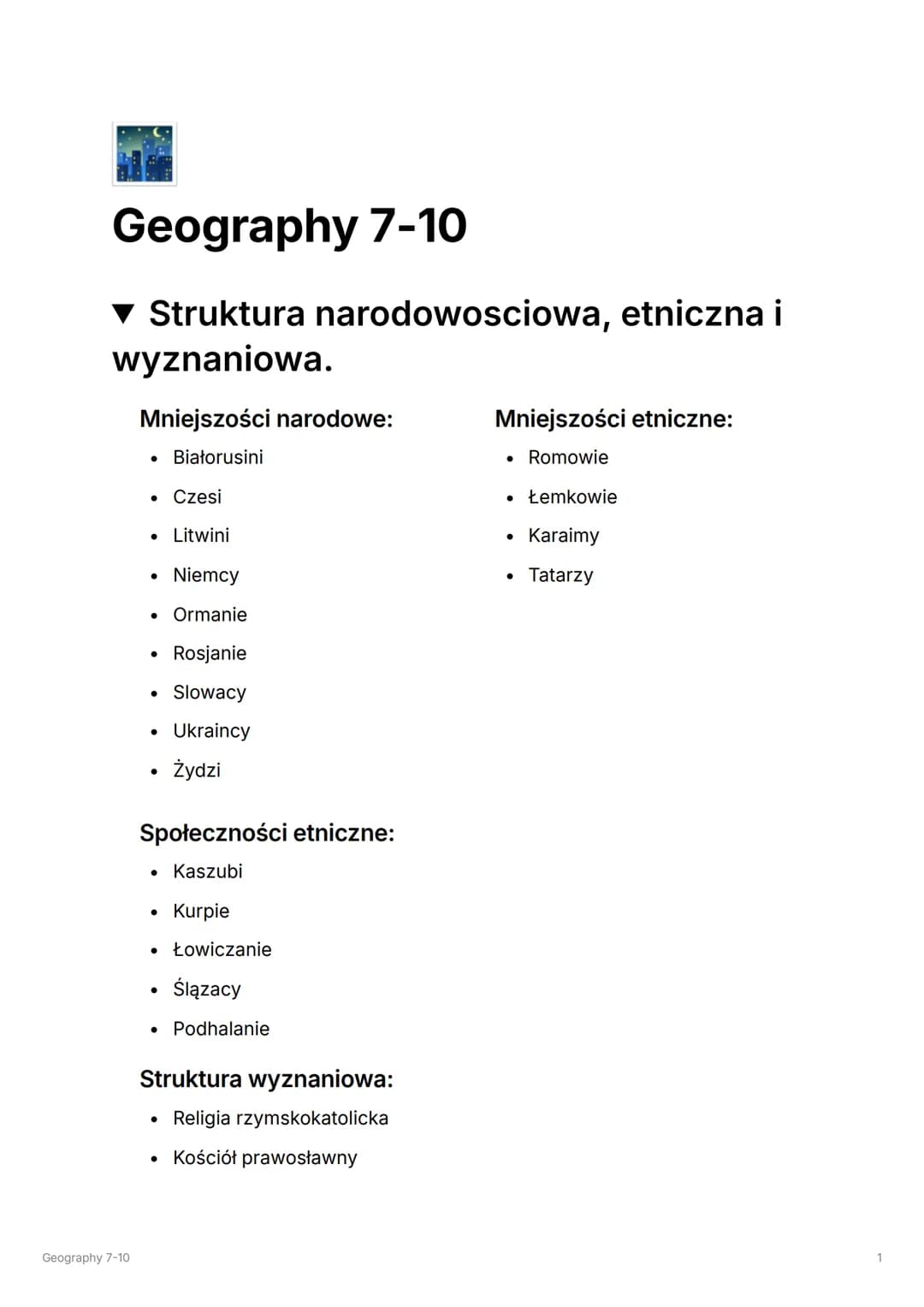 11
Geography 7-10
▾ Struktura narodowosciowa, etniczna i
wyznaniowa.
Geography 7-10
Mniejszości narodowe:
Białorusini
●
. Czesi
• Litwini
• 