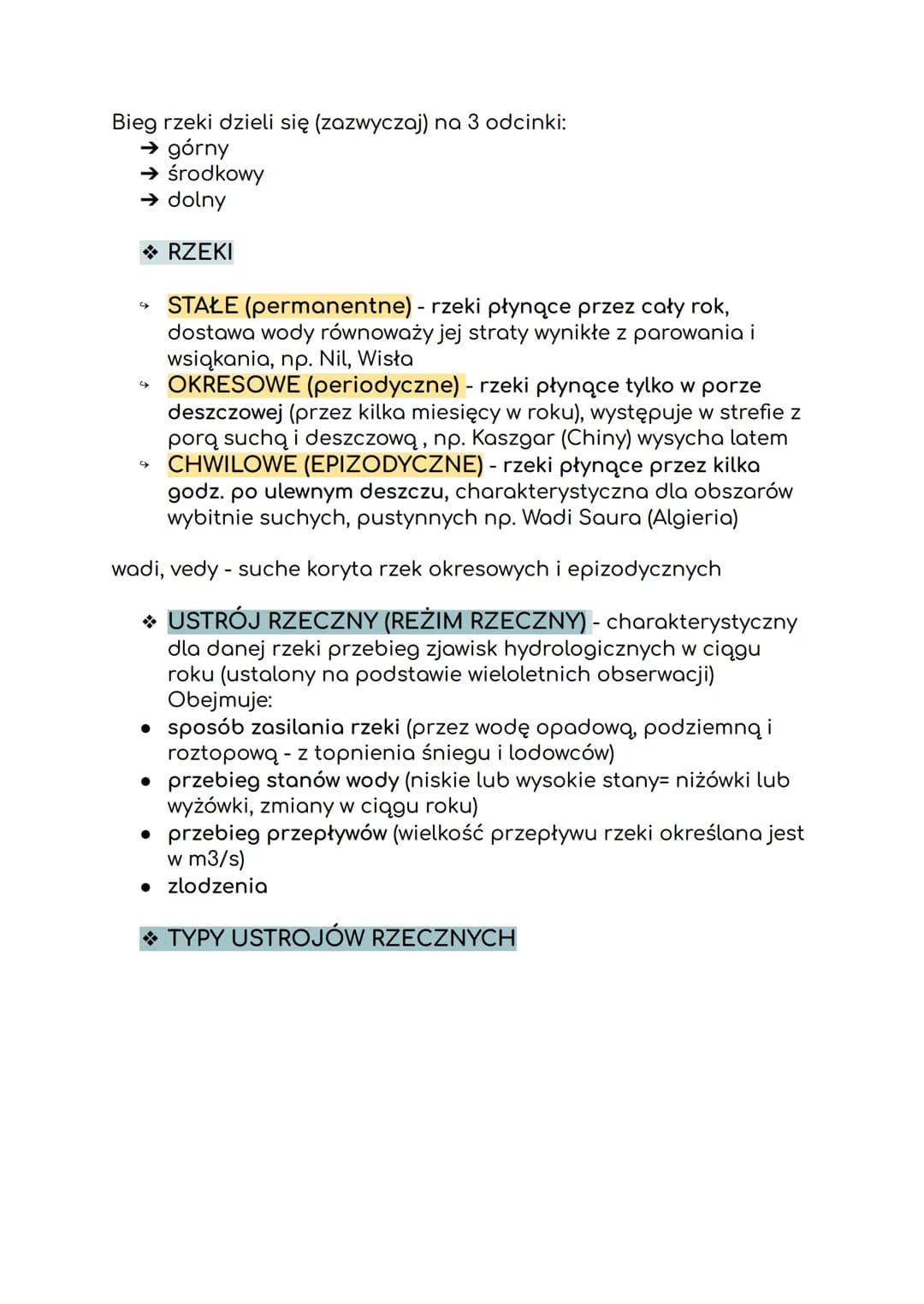 RZEKI
★ RZEKA GŁÓWNA - rzeka płynąca bezpośrednio od źródła do
ujścia (w morzu, oceanie, jeziorze itd.)
★ DOPŁYW - rzeka mająca ujście w rze