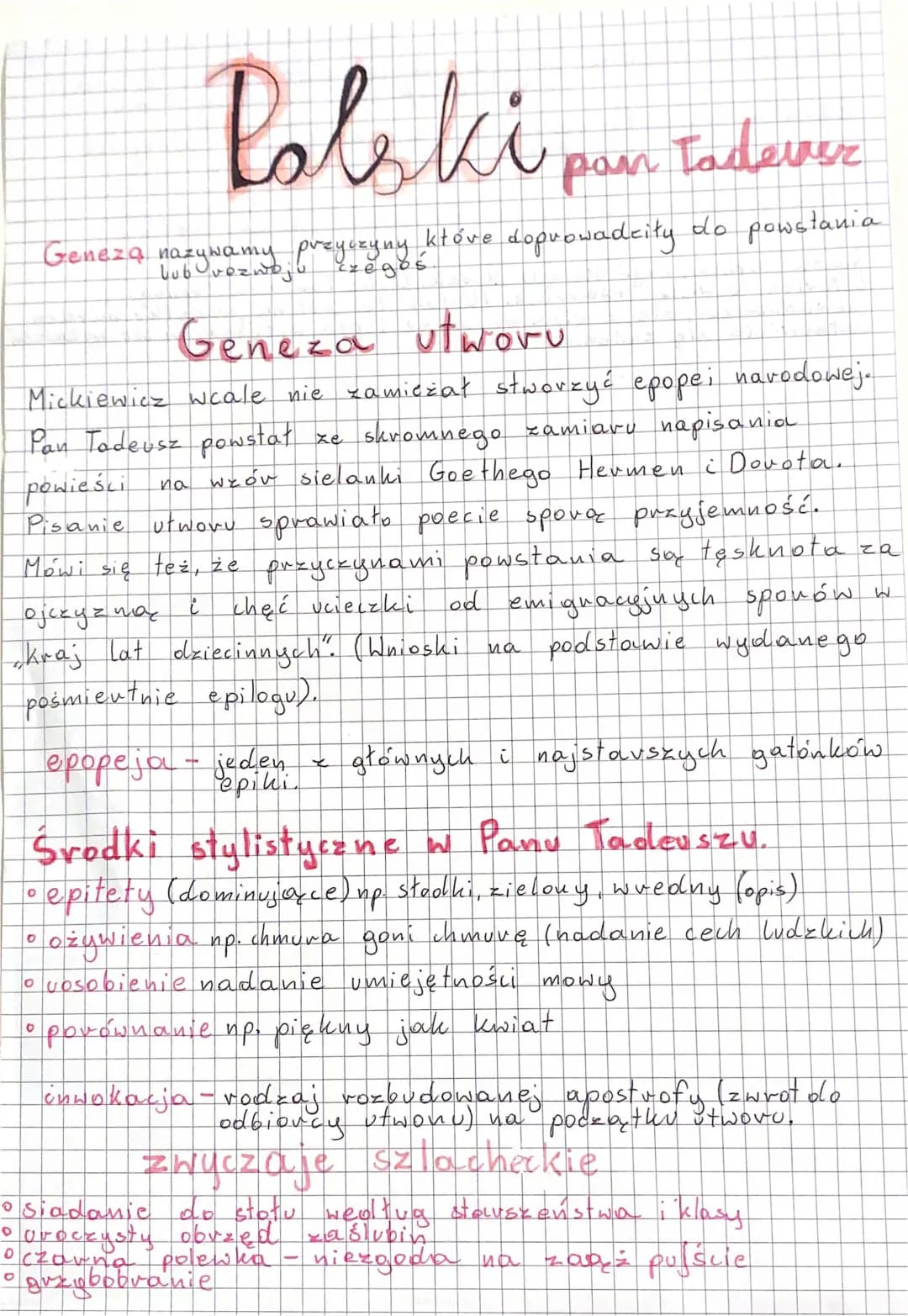 Pan Tadeusz - Krótka Geneza, Gatunek, Motywy i Obyczaje Szlacheckie