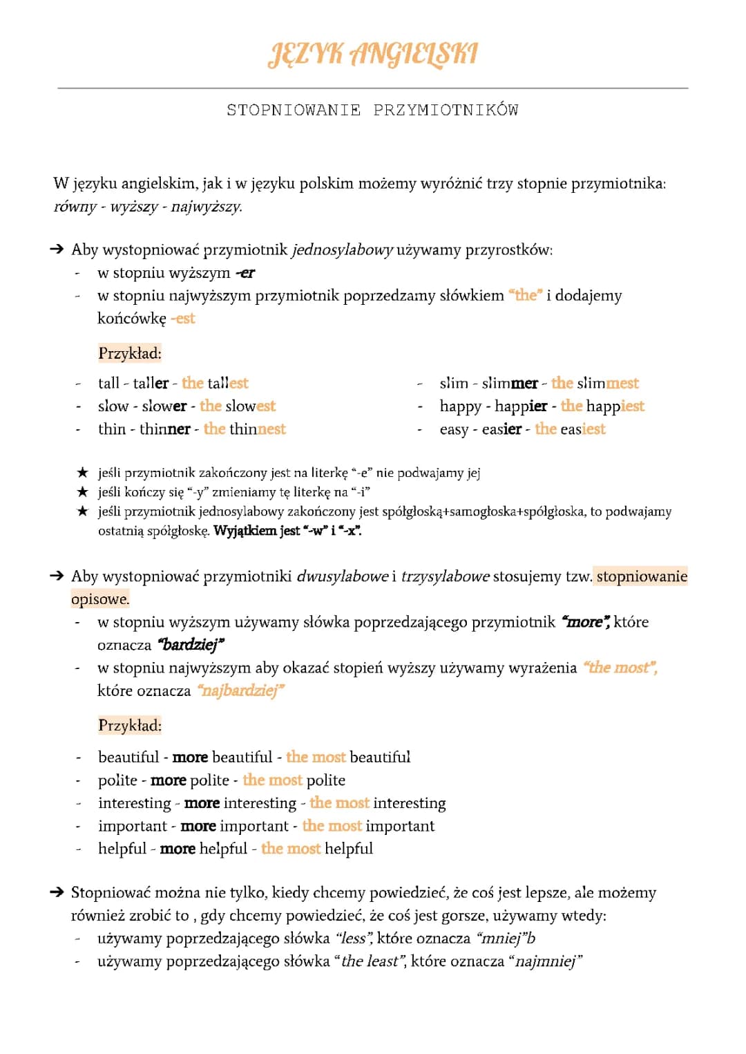Stopniowanie przymiotników język angielski