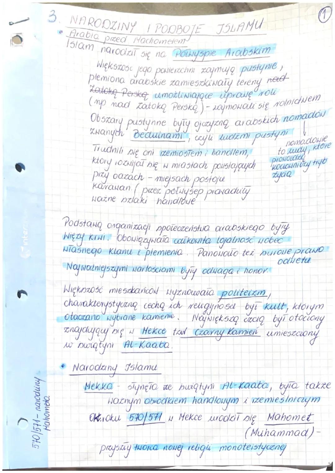 3. NARODZINY I PODBOTE ISLAMU
*   Arabia przed Machometem
Islam narodzil się na Półwyspie Arabskim

Większość jego powierzchni zajmują pusty