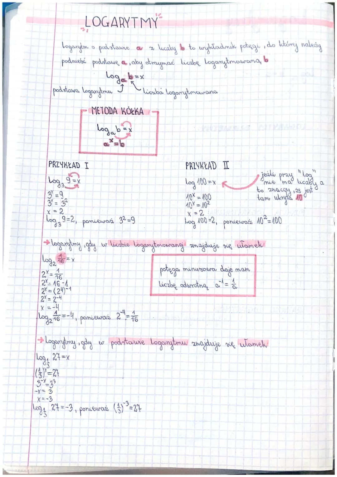 PRZYKŁAD I
Log 9 =x
ہیں ہیں ۔
podstawa logarytmu
3= 3²
LOGARYTMY
logarytm o podstawie a z licaly to to wykładnik potęgi, do który należy
pod