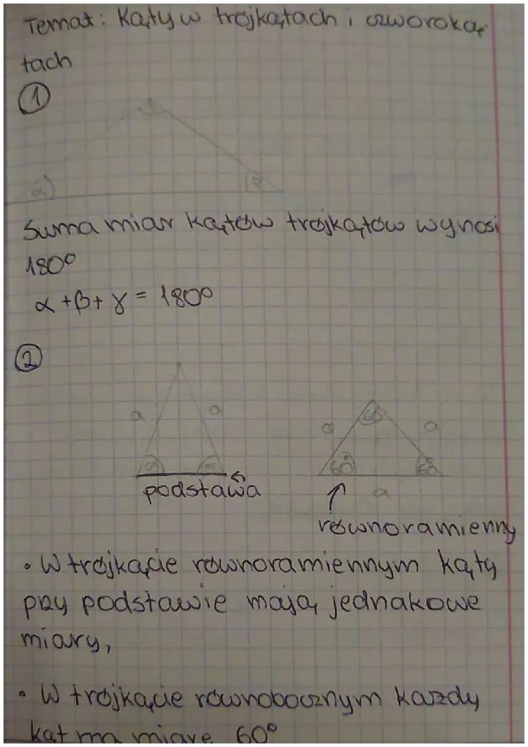 Kąty w trójkątach i czworokątach - Podstawy matematyczne