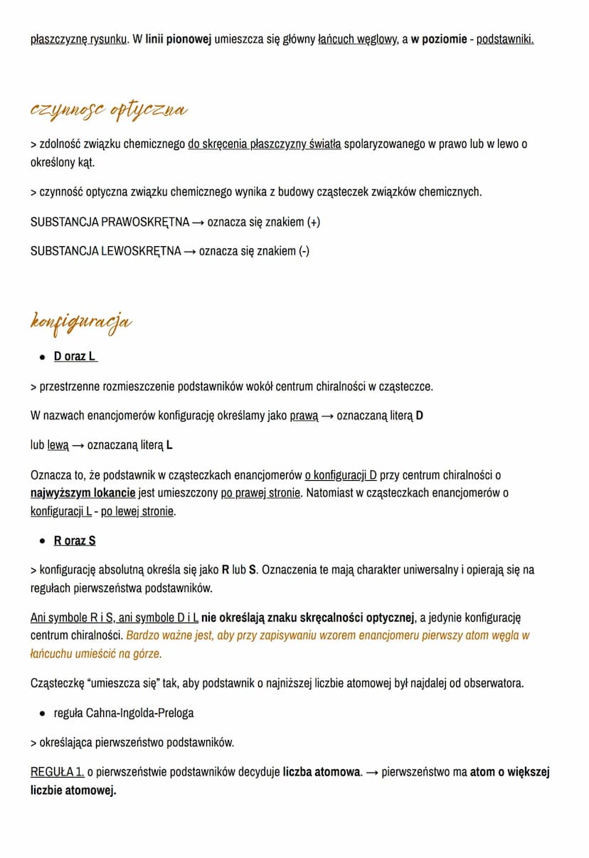izomeria
> zjawisko występowania związku chemicznego czynnego optycznie w postaci stereoizomerów różniących się
kierunkiem lub wielkością ką