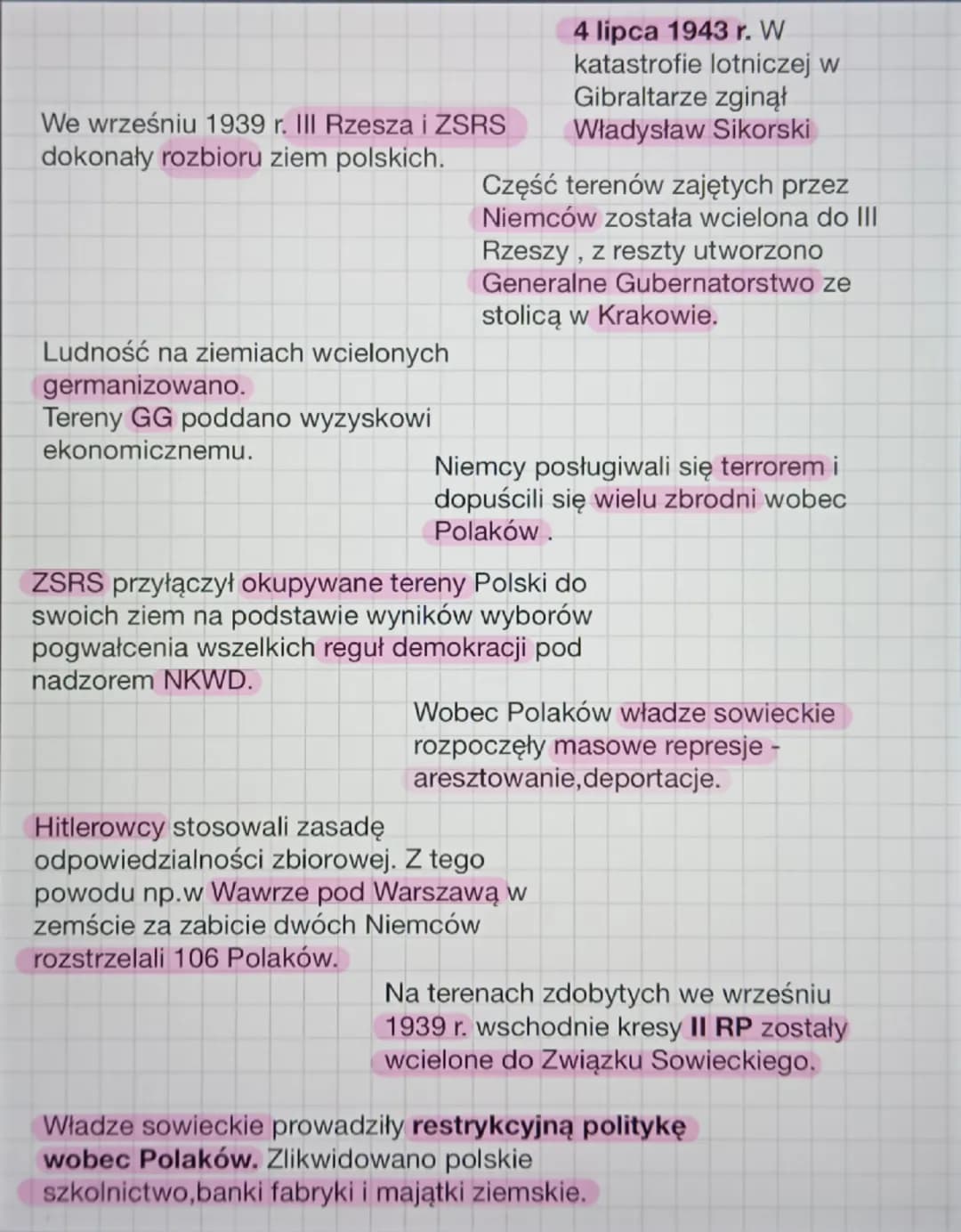 We wrześniu 1939 r. III Rzesza i ZSRS
dokonały rozbioru ziem polskich.
Ludność na ziemiach wcielonych
germanizowano.
Tereny GG poddano wyzys