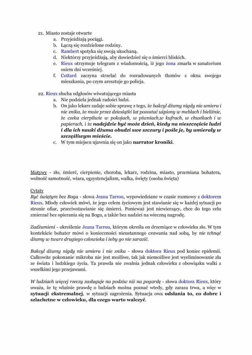 Dżuma - Albert Camus
Znaczenie utworu - stawia pytanie o istotę zła w świecie i człowieku. Porusza też
zagadnienia dotyczące postawy, jaką n