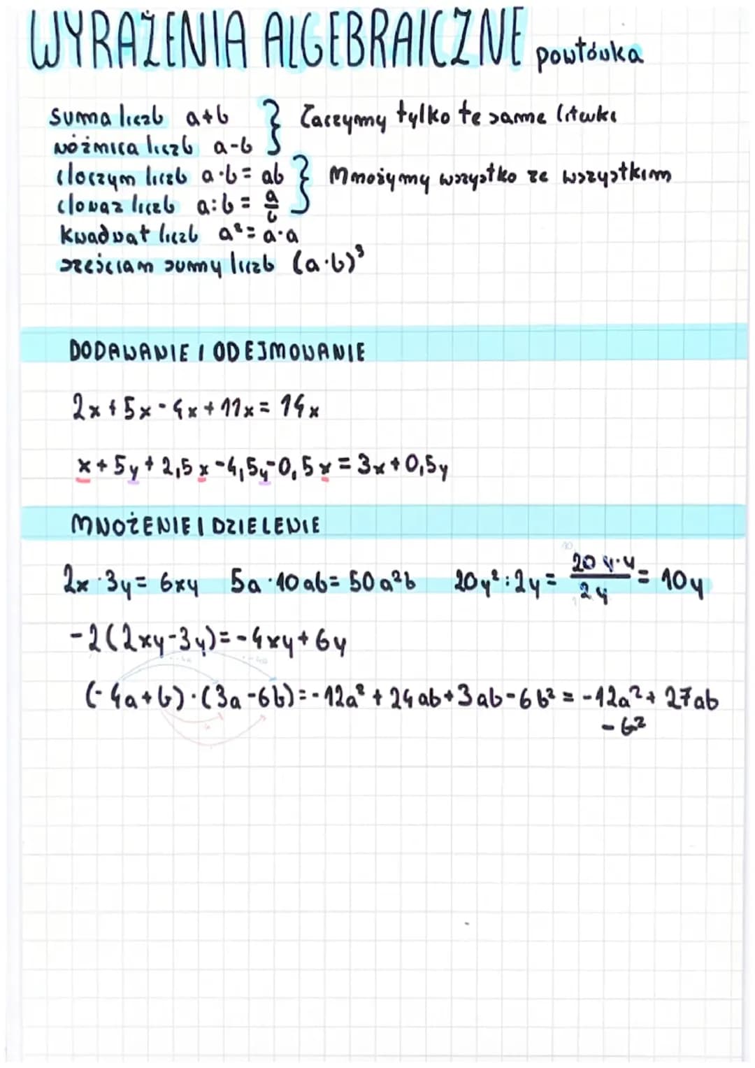 WYRAŻENIA ALGEBRAICZNE powtórzenie 