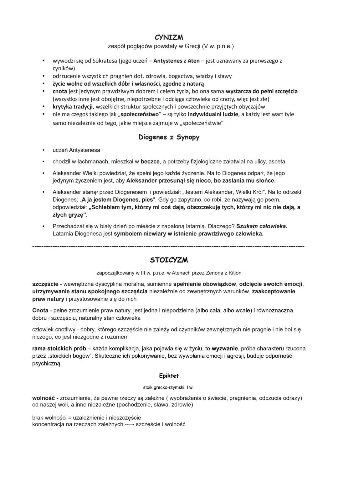 ●
.
●
●
●
.
CYNIZM
zespół poglądów powstały w Grecji (V w. p.n.e.)
wywodzi się od Sokratesa (jego uczeń - Antystenes z Aten- jest uznawany z