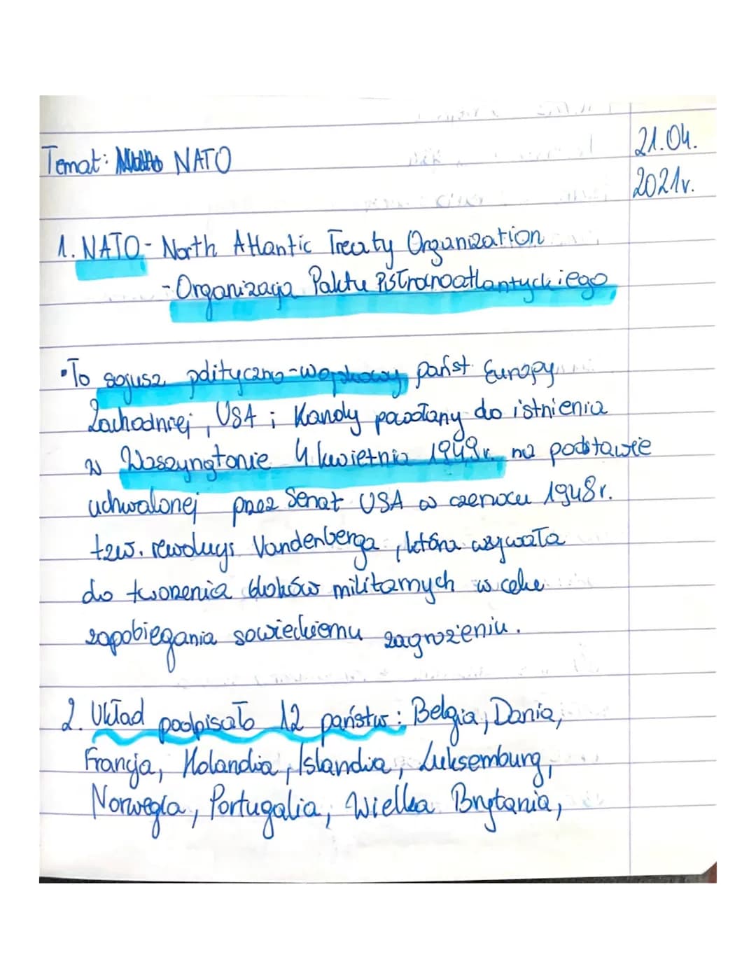 Temat: No NATO
1
1. NATO- North Atlantic Treaty Organization
• Organizacio Paktu Pistroinoatlantyckiego,
-
2. Układ podpisało 12 pariatur : 
