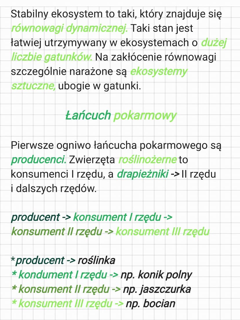Zależności pokarmowe
Producenci -> organizmy samożywne zdolne
do wytwarzania materii organicznej ze
związków nieorganicznych. Są to rośliny,