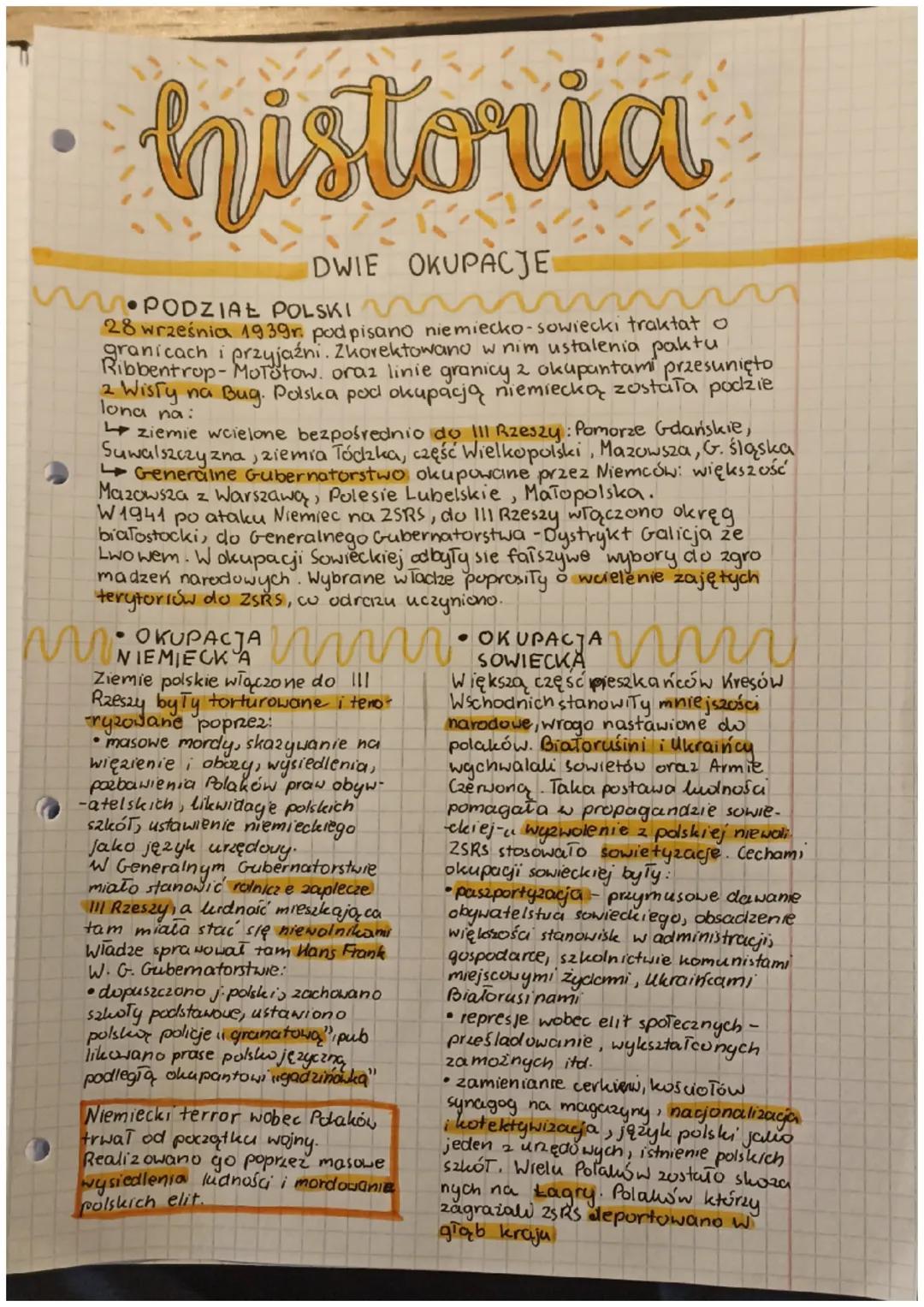 historia
DWIE OKUPACJE
● PODZIAŁ POLSKI
28 września 1939 r. podpisano niemiecko-sowiecki traktat o
granicach i przyjaźni. Zkorektowano w nim