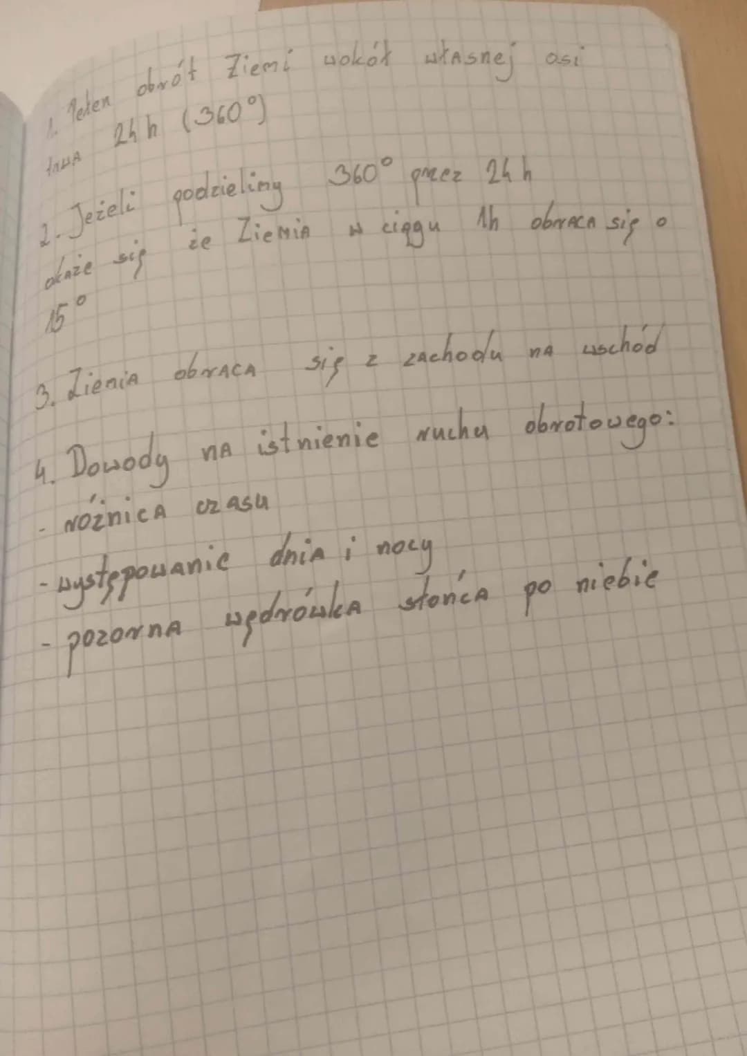4 leten obrot Ziemi wokół własnej
24h (360°)
JALA
2. Jeżeli podzieling
daże się
że Ziemin
15°
4. Dowody
NOZNICA
360° grzez 24h.
3. Lienia ob