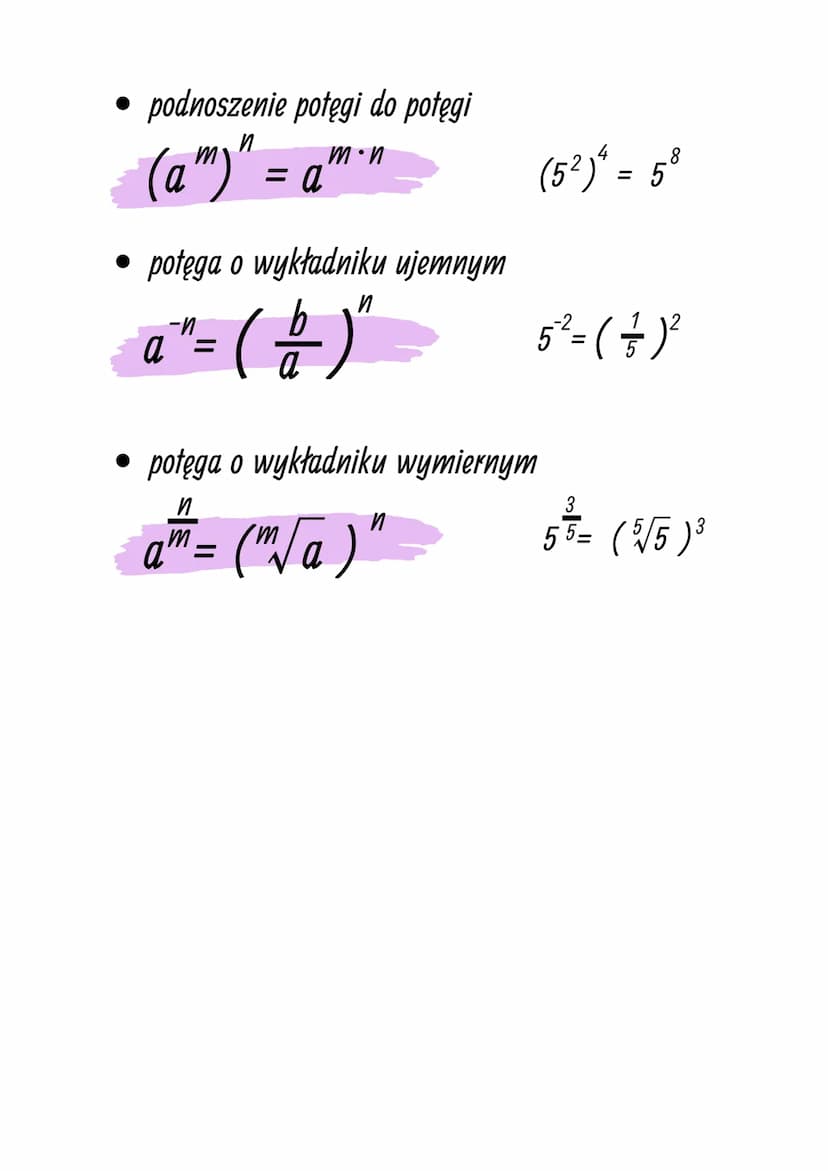 podstawa
m
potęgi
a”
а
• mnożenie potęg o tej samej podstawie
a
●
и
a" = a
m+n
m
и
a : a = a
wykładnik
• dzielenie potęg o tej samej podstaw