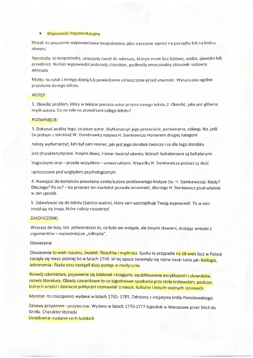 • Wypowiedź Argumentacyjna
Moral-to pouczenie wypowiedziane bezpośrednio albo wyrażone wprost na początku lub na końcu
utworu.
Apostrofa- to