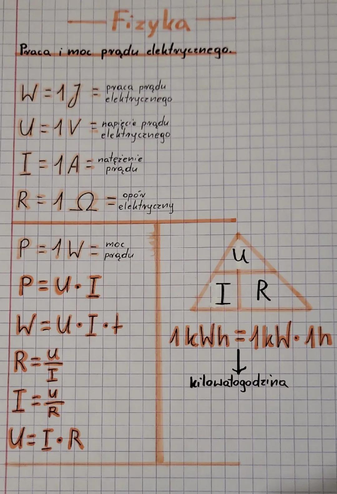 Fizyka
Praca i moc prądu elektrycznego.
Praca produ
W = 1 J = elektrycznego
U = 1 V = napięcie prądu
elektrycznego
I = 1 A = natężenie
= nom