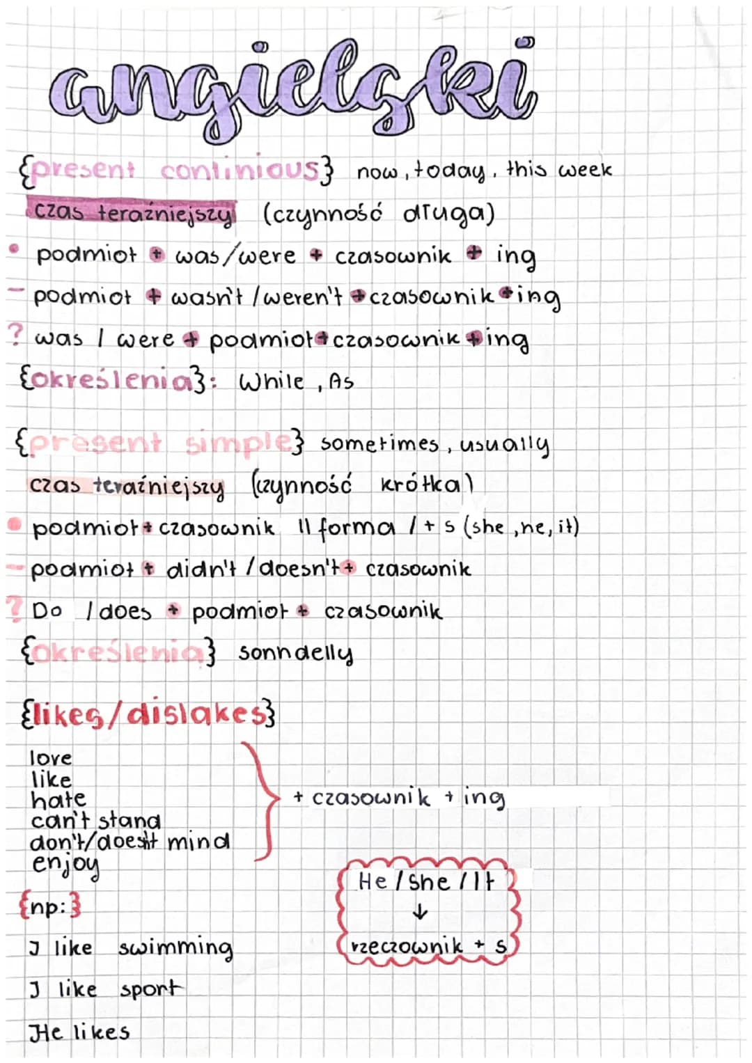 angiels kei
present continious? now, today, this week
czas teraźniejszy (czynność druga)
podmiot Ⓡ was/were + czasownik + ing
podmiot + wasn