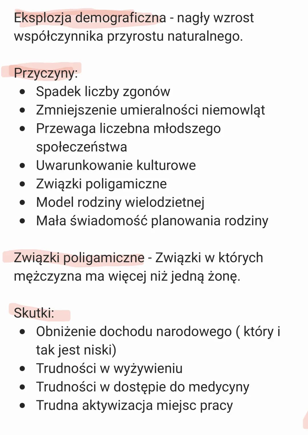 Eksplozja demograficzna - nagły wzrost
współczynnika przyrostu naturalnego.
Przyczyny:
• Spadek liczby zgonów
●
Zmniejszenie umieralności ni