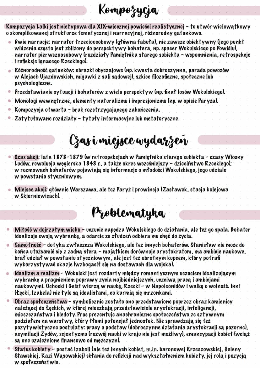 * Lalka
Bolestaw Prus
Lalka to powieść realistyczna Bolesława Prusa, początkowo (w latach 1887-1889) wydawana w
odcinkach (dwutomowe wydanie