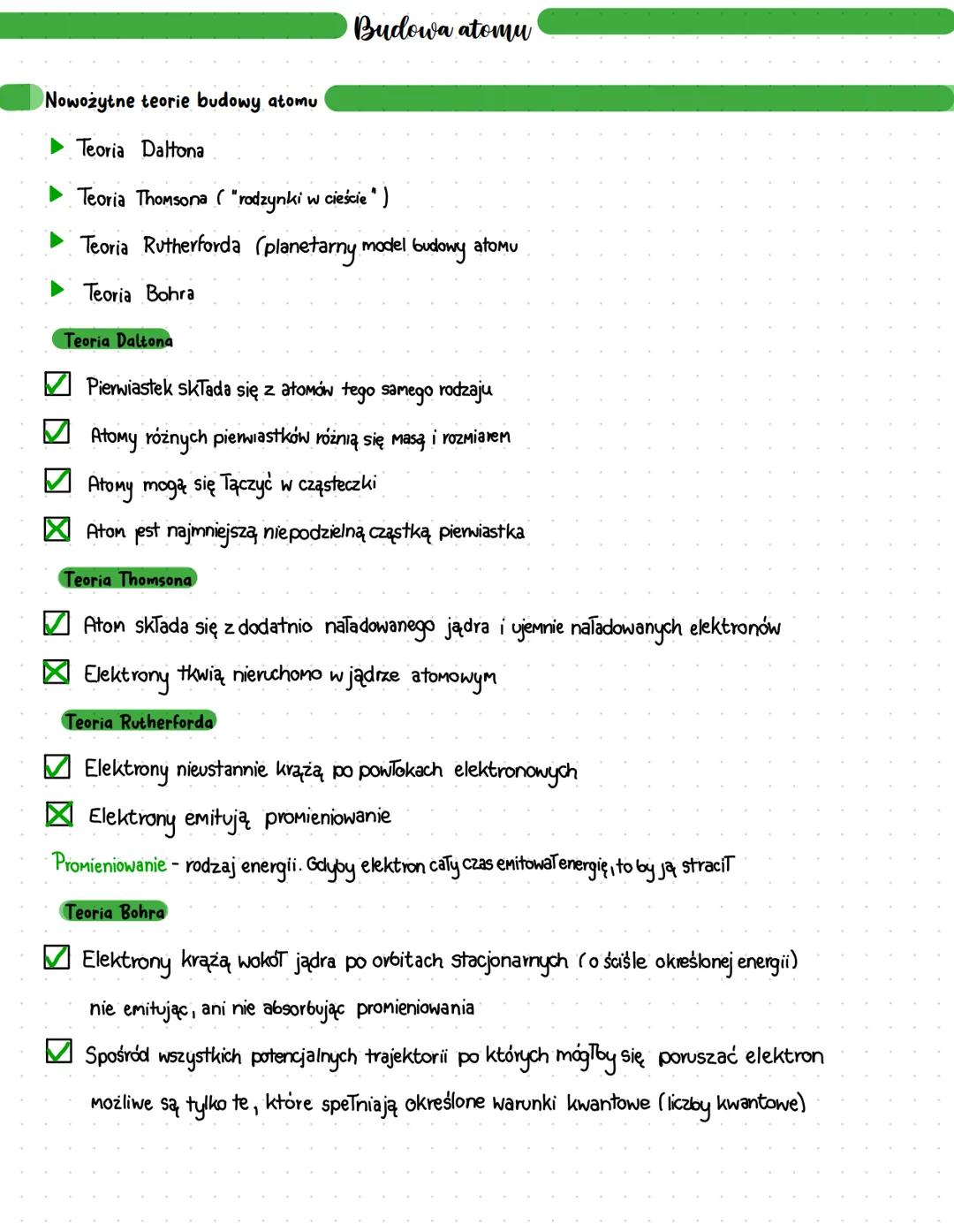 # Budowa atomu

Nowożytne teorie budowy atomu

► Teoria Daltona

► Teoria Thomsona ("rodzynki w cieście")

► Teoria Rutherforda (planetarny 