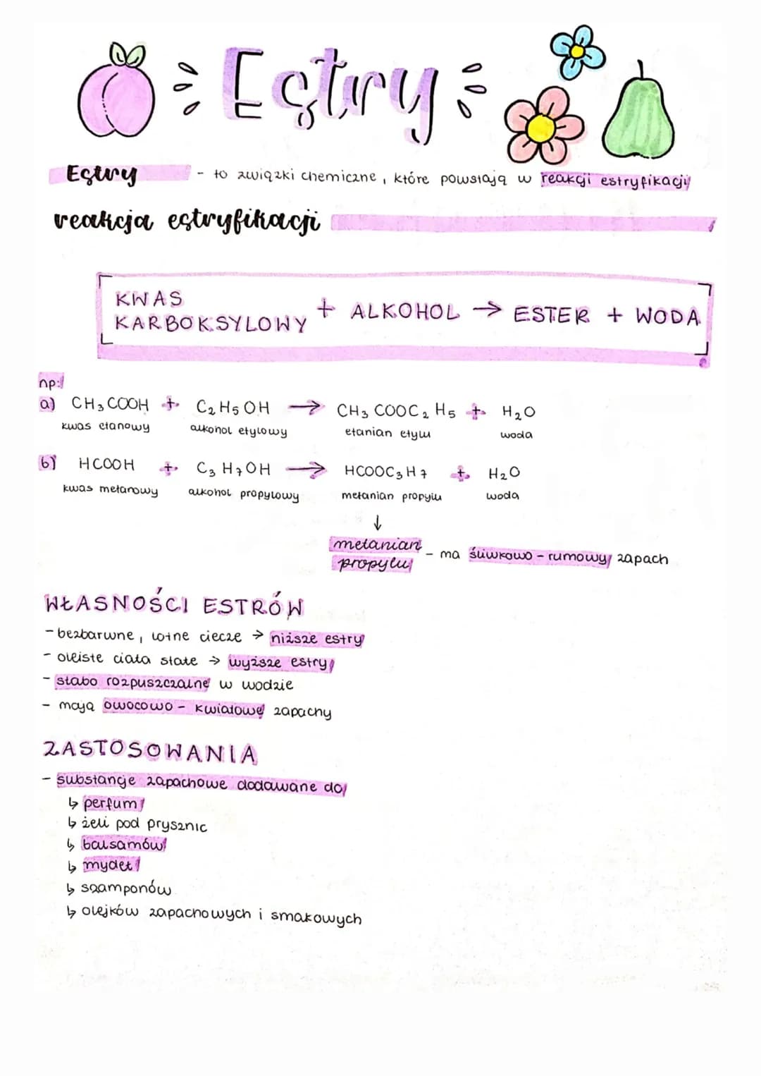 8
8 = · Estry & &
Estry
reakcja estryfikacji
KWAS
to związki chemiczne, które powstają w reakcji estryfikacji
KARBOKSYLOWY
np:/
a) CH3COOH +