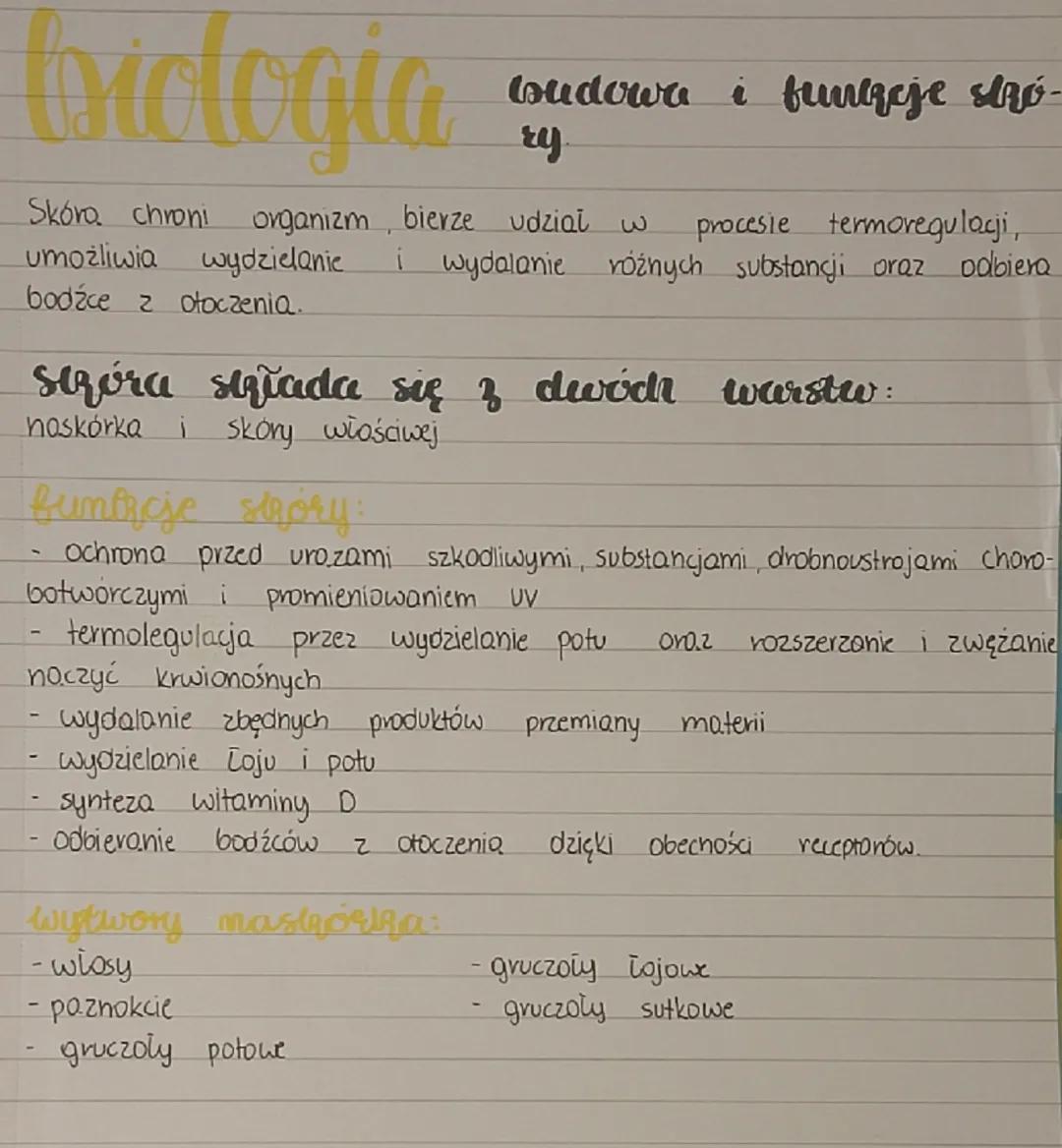 Budowa i funkcje skóry klasa 7