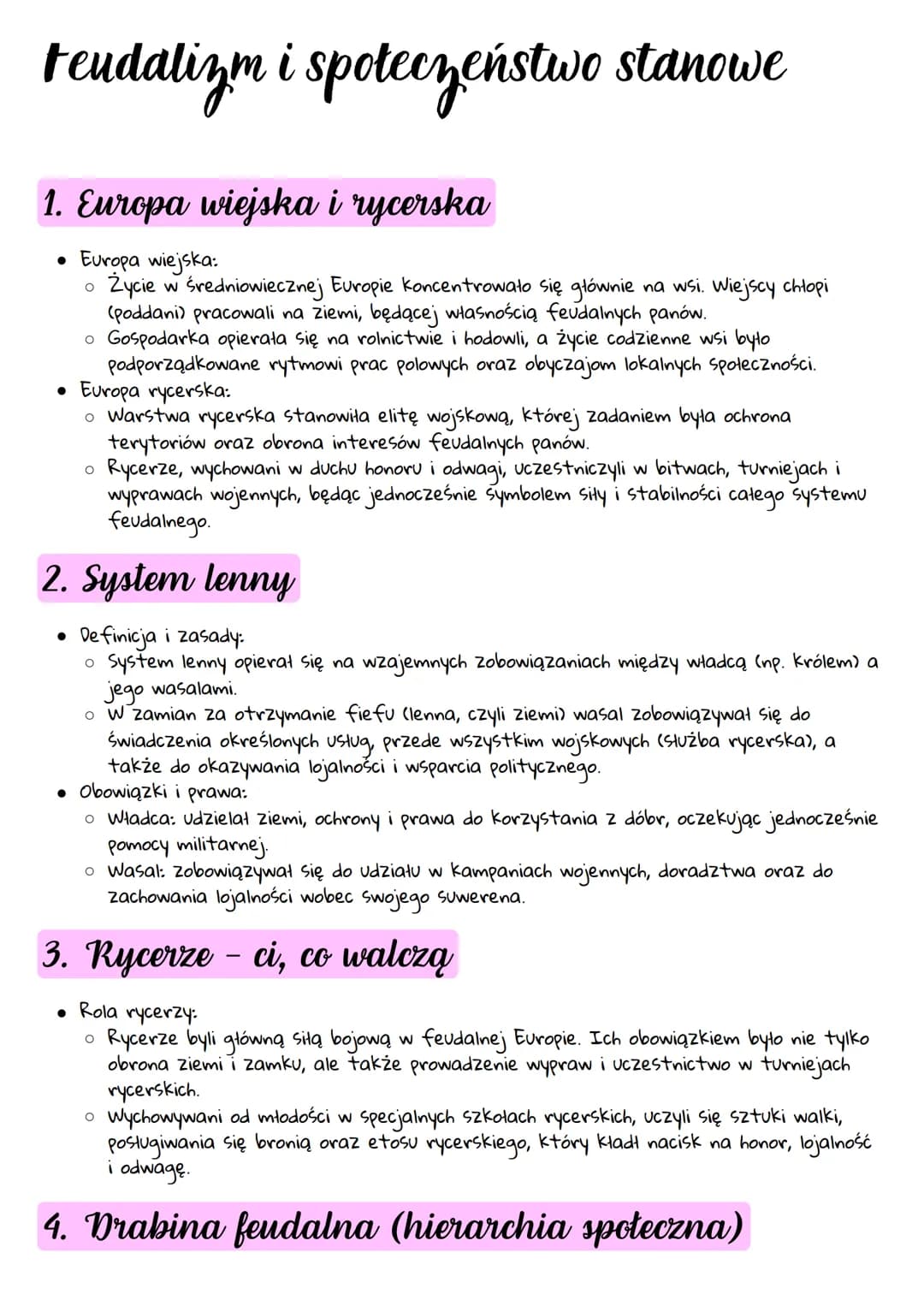 --- OCR Start ---
Feudalizm i społeczeństwo stanowe
1. Europa wiejska i rycerska
• Europa wiejska:
• Życie w średniowiecznej Europie koncent
