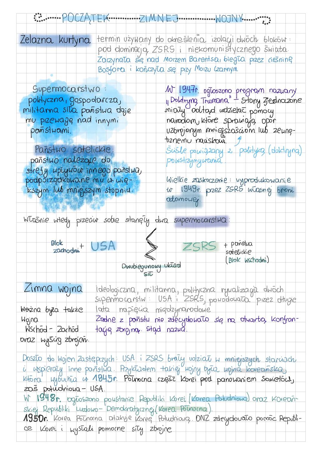 # POCZĄTEK ZIMNEJ
# WOJNY

Zelazna kurtyna termin używany do określenia izolacji dwōch blokow:
pod dominacja, ZSRS i niekomunistycznego świa