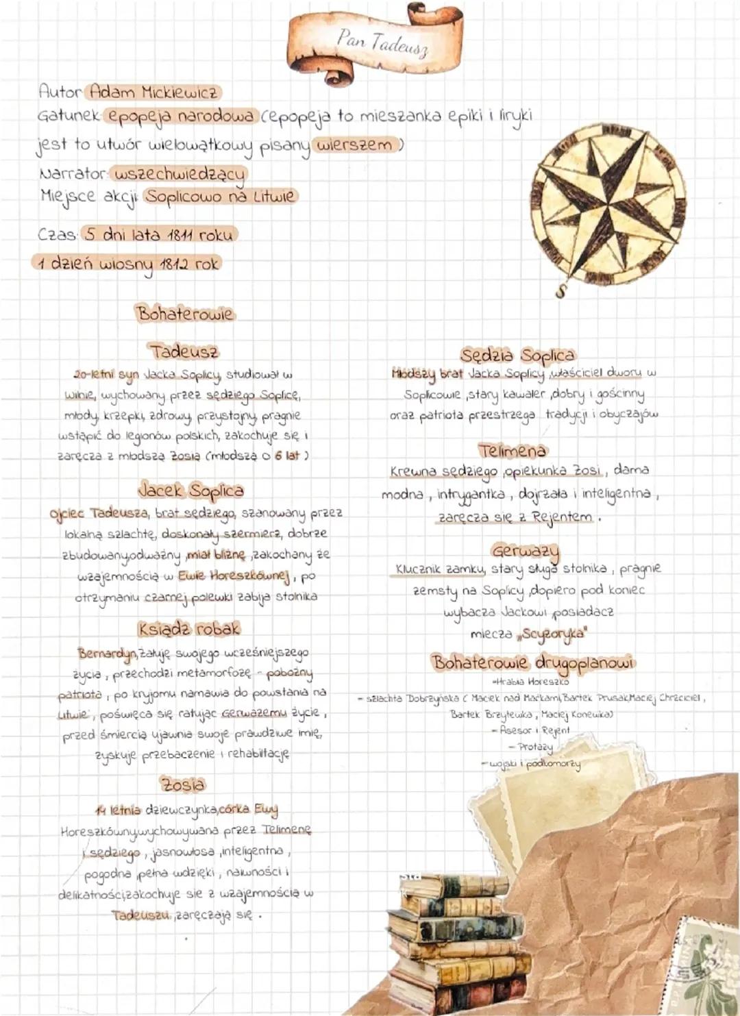 # Pan Tadeusz

Autor Adam Mickiewicz
Gatunek epopeja narodowa Cepopeja to mieszanka epiki i liryki
jest to utwór wielowątkowy pisany wiersze