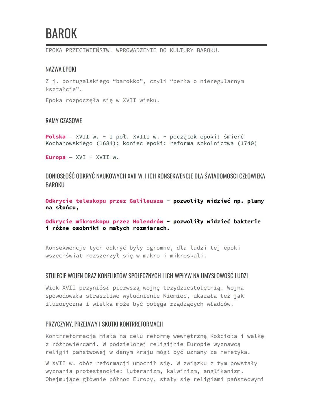 BAROK
EPOKA PRZECIWIEŃSTW. WPROWADZENIE DO KULTURY BAROKU.
NAZWA EPOKI
Z j. portugalskiego "barokko", czyli "perła o nieregularnym
kształcie