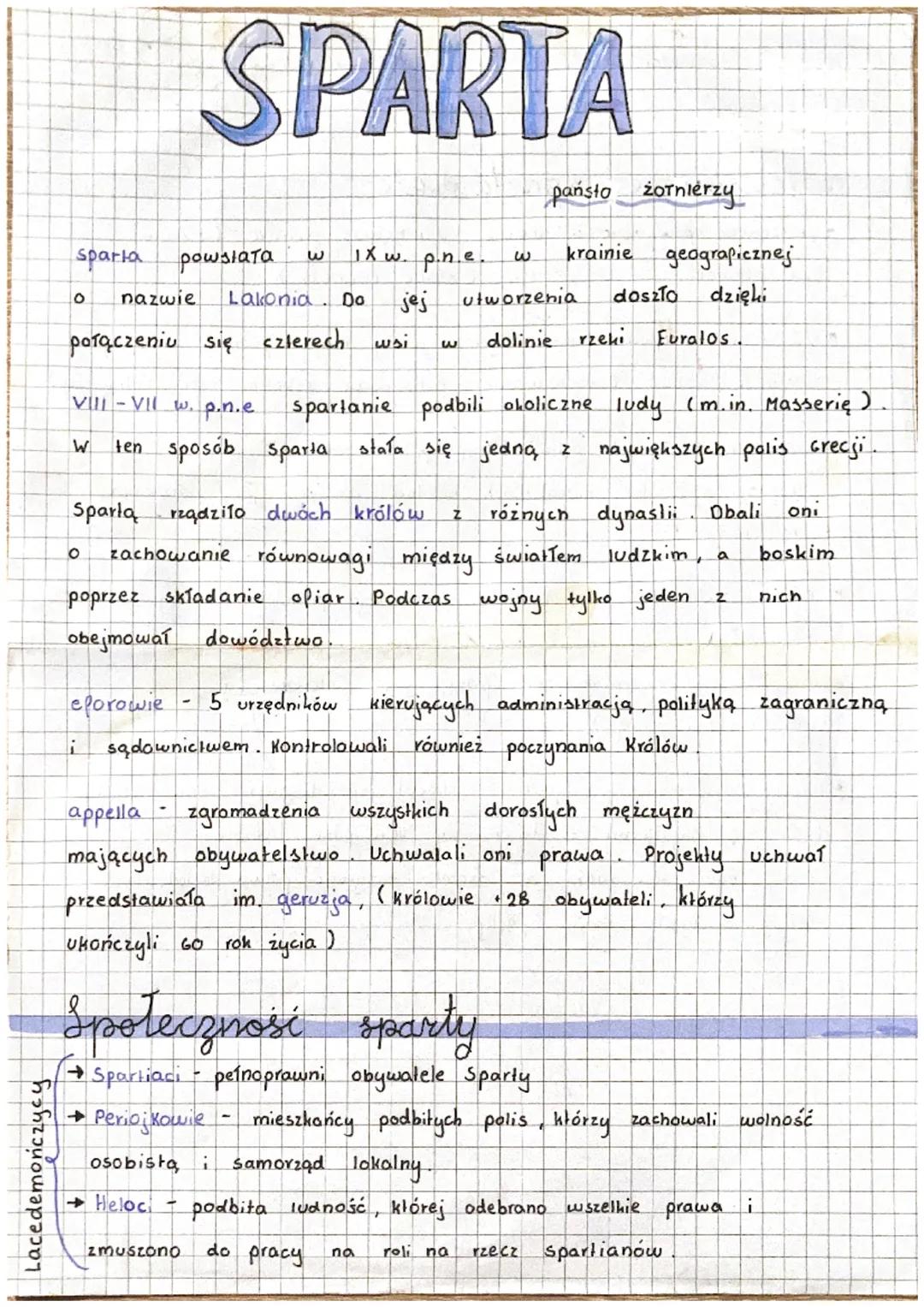 Lacedemończycy
sparta
w krainie geograficznej
O nazwie Lakonia. Do jej utworzenia doszło dzięki
połączeniu się czterech wsi E
dolinie rzeki.