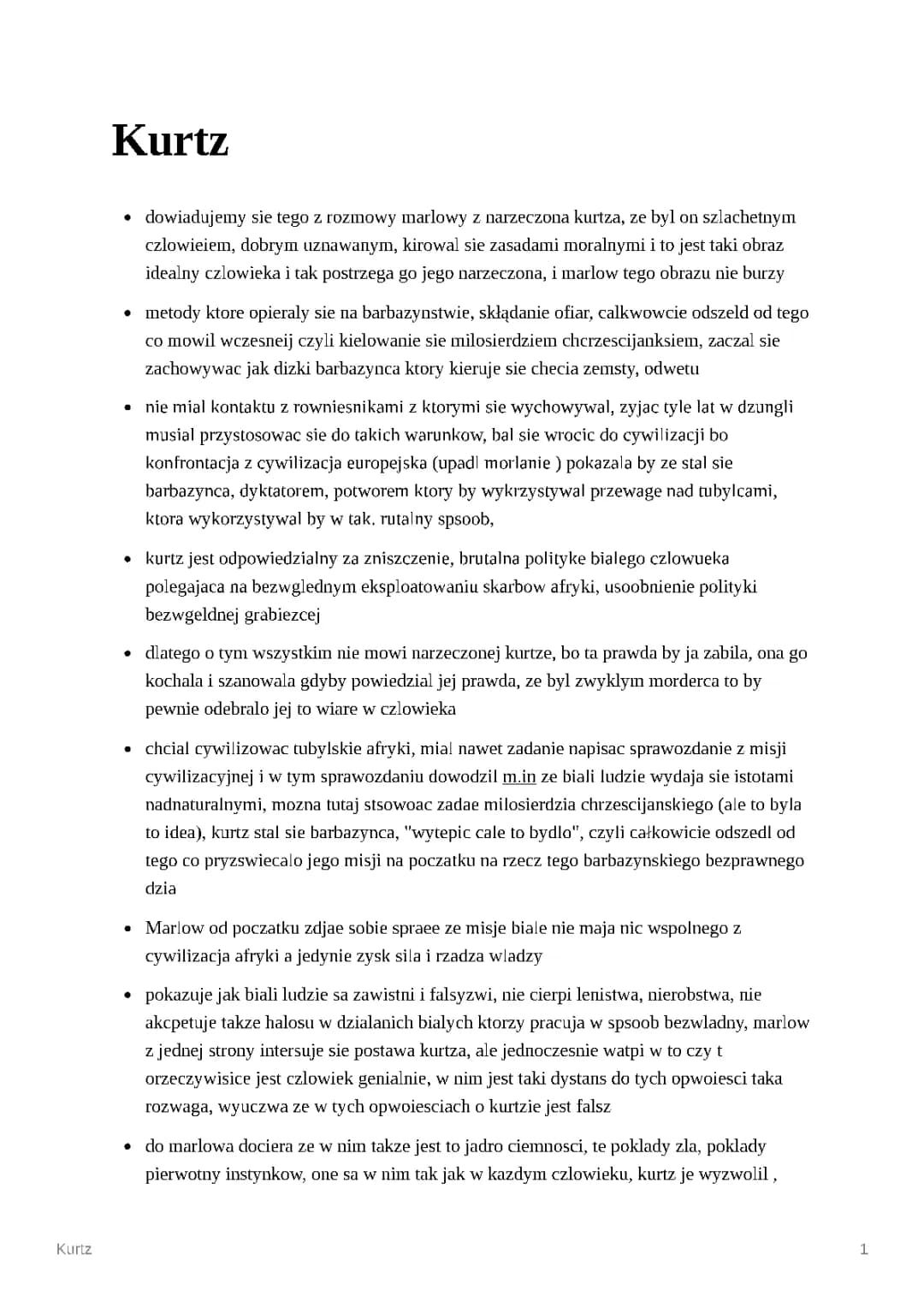 Jądro ciemności - Kurtz charakterystyka i cytaty
