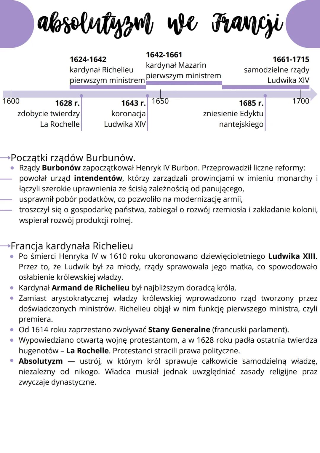 absolutyzm we Franci
1642-1661
1624-1642
kardynał Richelieu
1661-1715
kardynał Mazarin
pierwszym ministrem pierwszym ministrem
samodzielne r