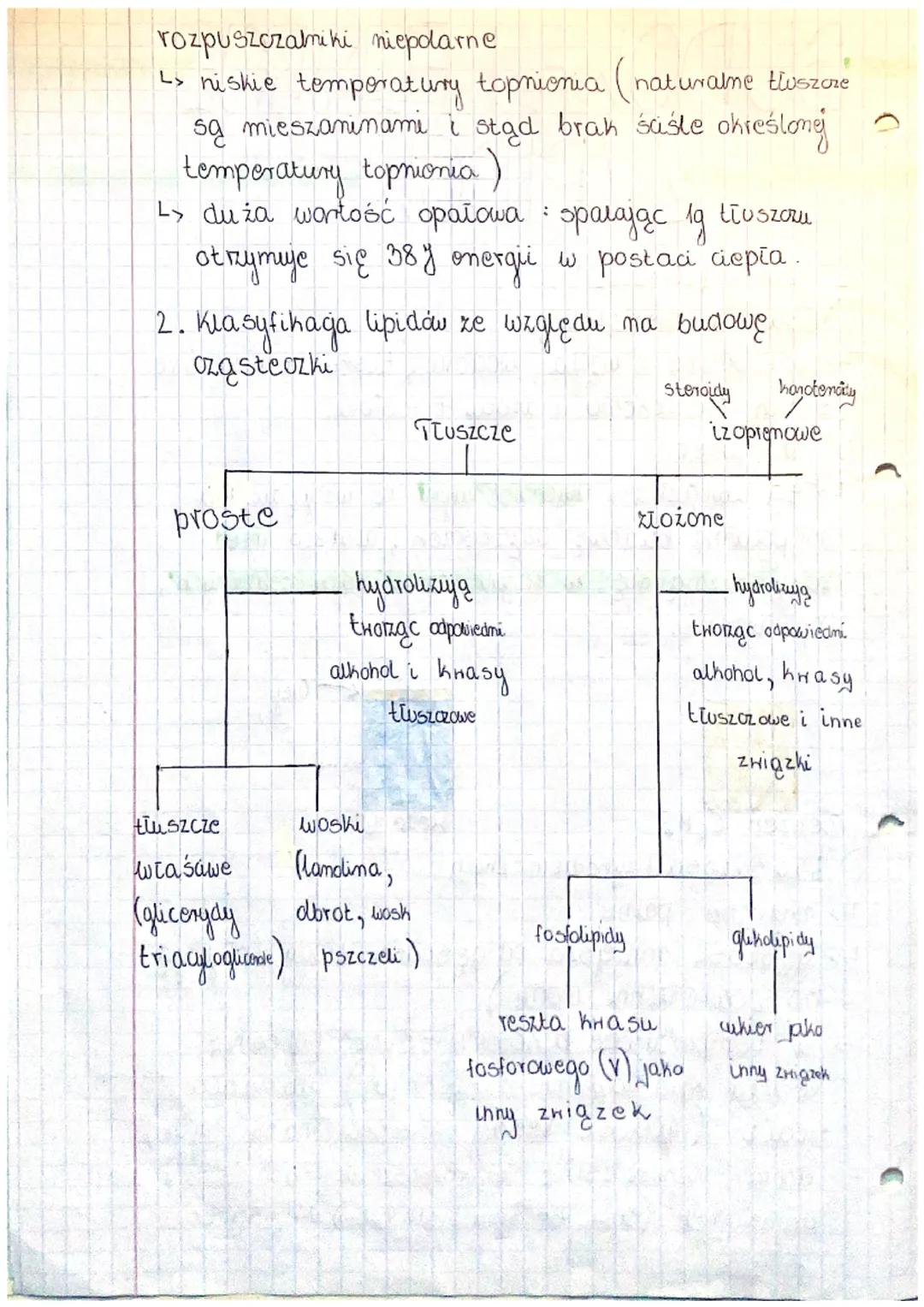 # BUDOWA I FUNKCJE
ZIPIDOW

1. Lipidy (tłuszcze)
a) Budowa chomiczna
> zbudowane z węgla, wodoru, tlonu a nichtóre
z nich dodatkowo z arotu 