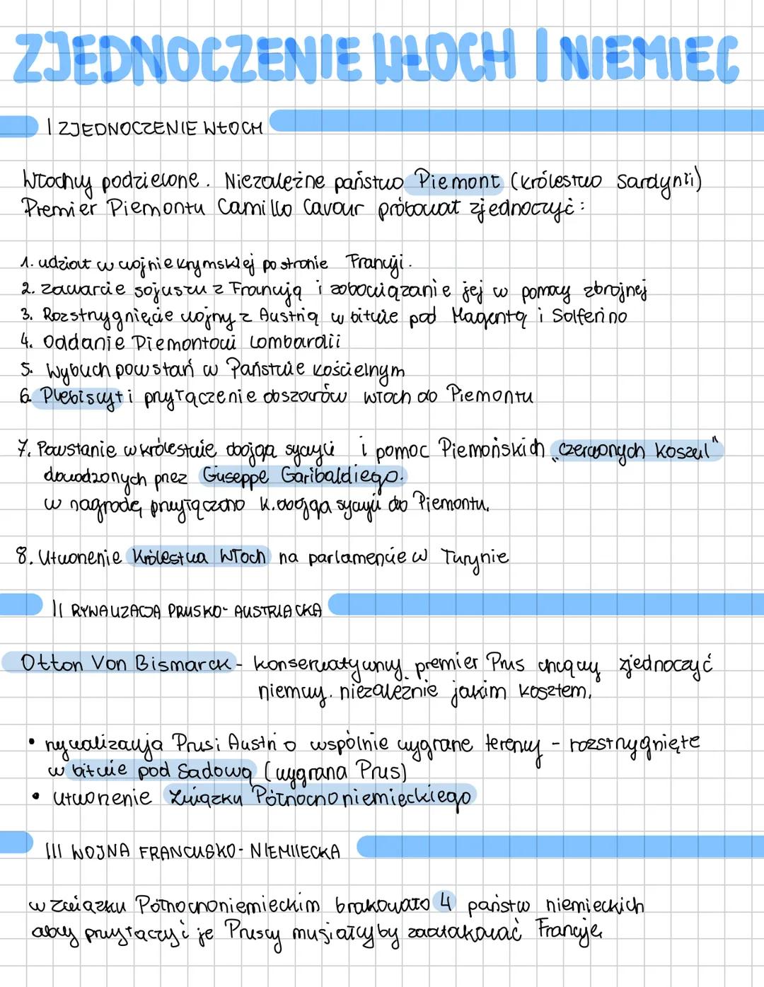 ZJEDNOCZENIE ULOCH I NIEMIEC
WŁOCH
ZJEDNOCZENIE WŁOCH
Włochy podzielone. Niezależne państwo Piemont (królestwo sardynti)
Premier Piemontu Ca