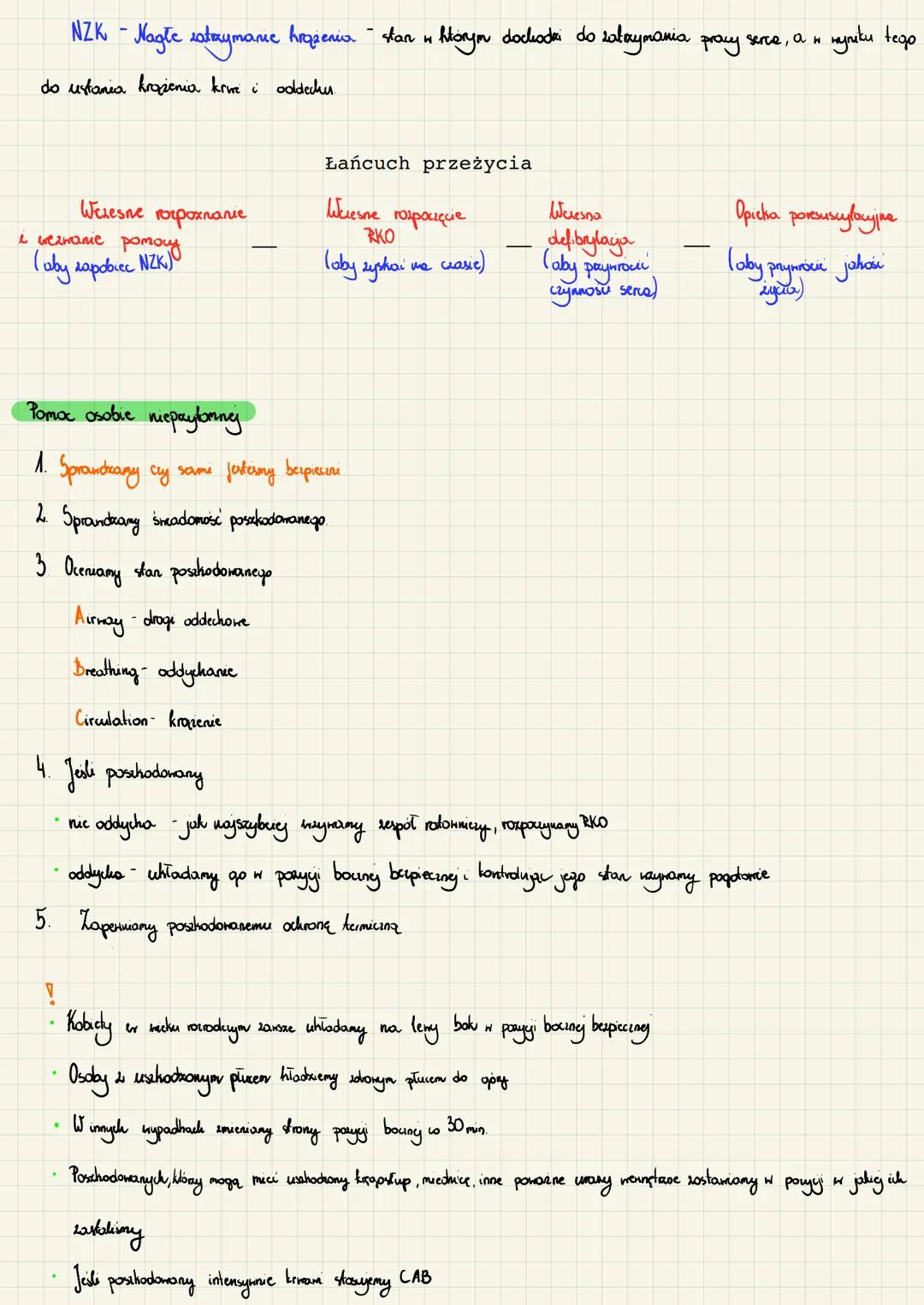 ➡+ Pierwsza pomoc
1. Pierwsza Pomoc - zespół prosłych czynności podejmowanych na miejsu zdarzenia przed przybyciem profesjonalnych
rozpoznan