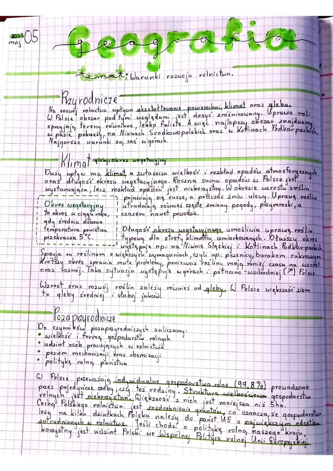 Warunki rozwoju rolnictwa - klasa 7