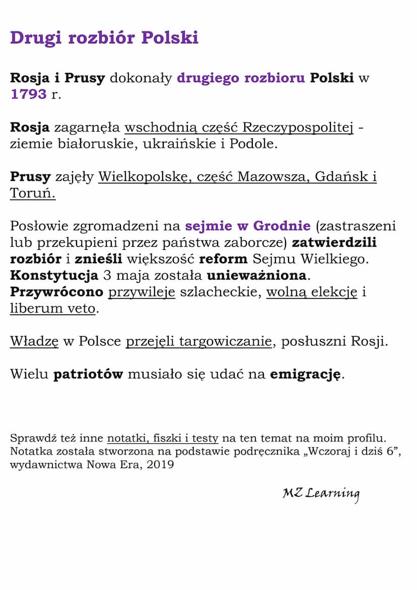 Sejm Wielki i Konstytucja
3 maja
3 maja 1791 r. uchwalenie Konstytucji 3 maja
1792 r. - konfederacja targowicka
1793 r. drugi rozbiór Polski