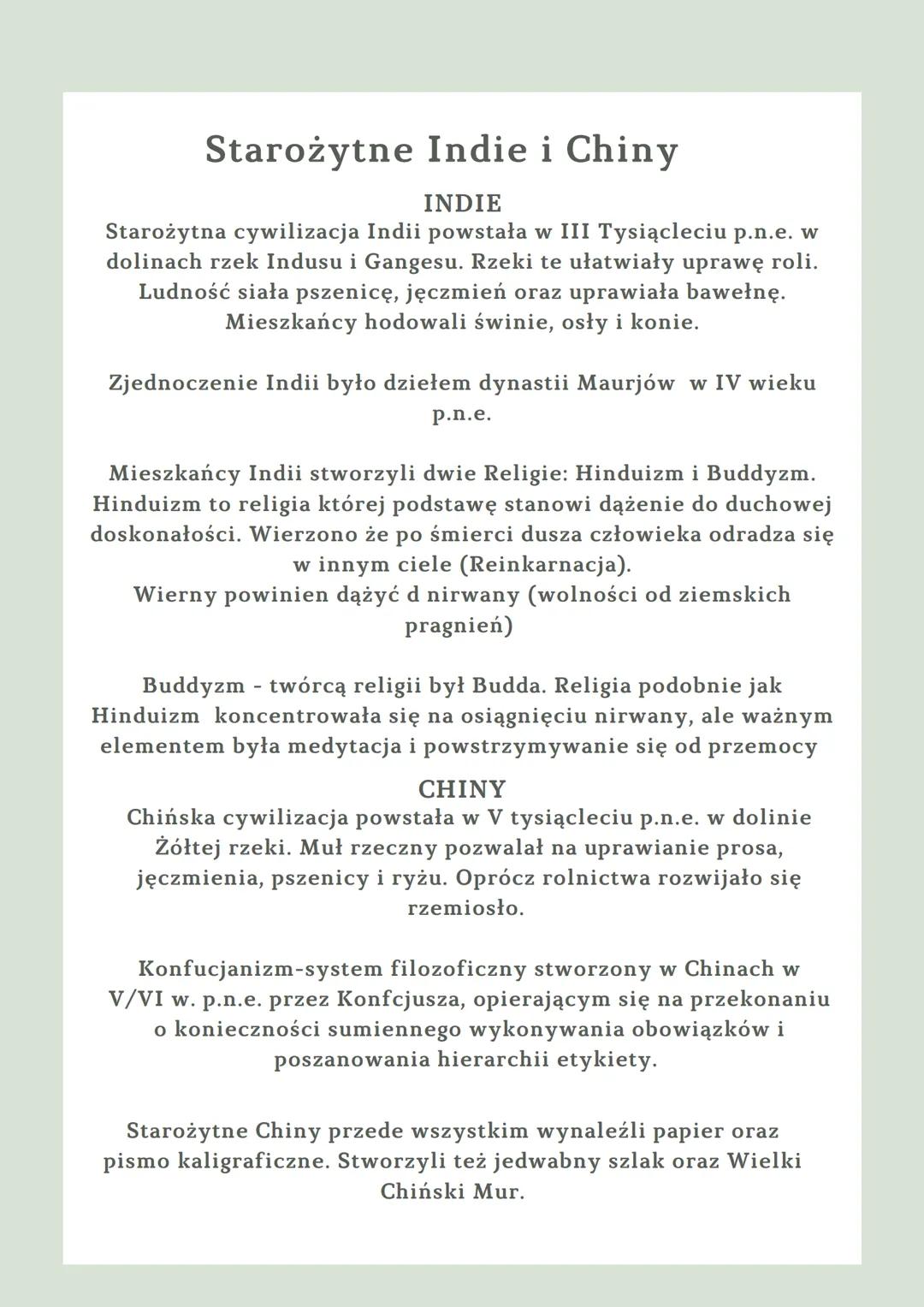 Starożytne Indie i Chiny
INDIE
Starożytna cywilizacja Indii powstała w III Tysiącleciu p.n.e. w
dolinach rzek Indusu i Gangesu. Rzeki te uła