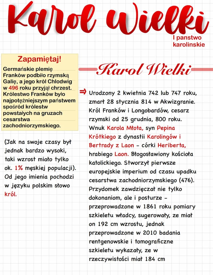 Imperium Karola Wiekiego
Państwo karolińskie powstało w wyniku sukcesu Pepinidów -
wielkiego arystokratycznego rodu frankijskiego - pochodzą