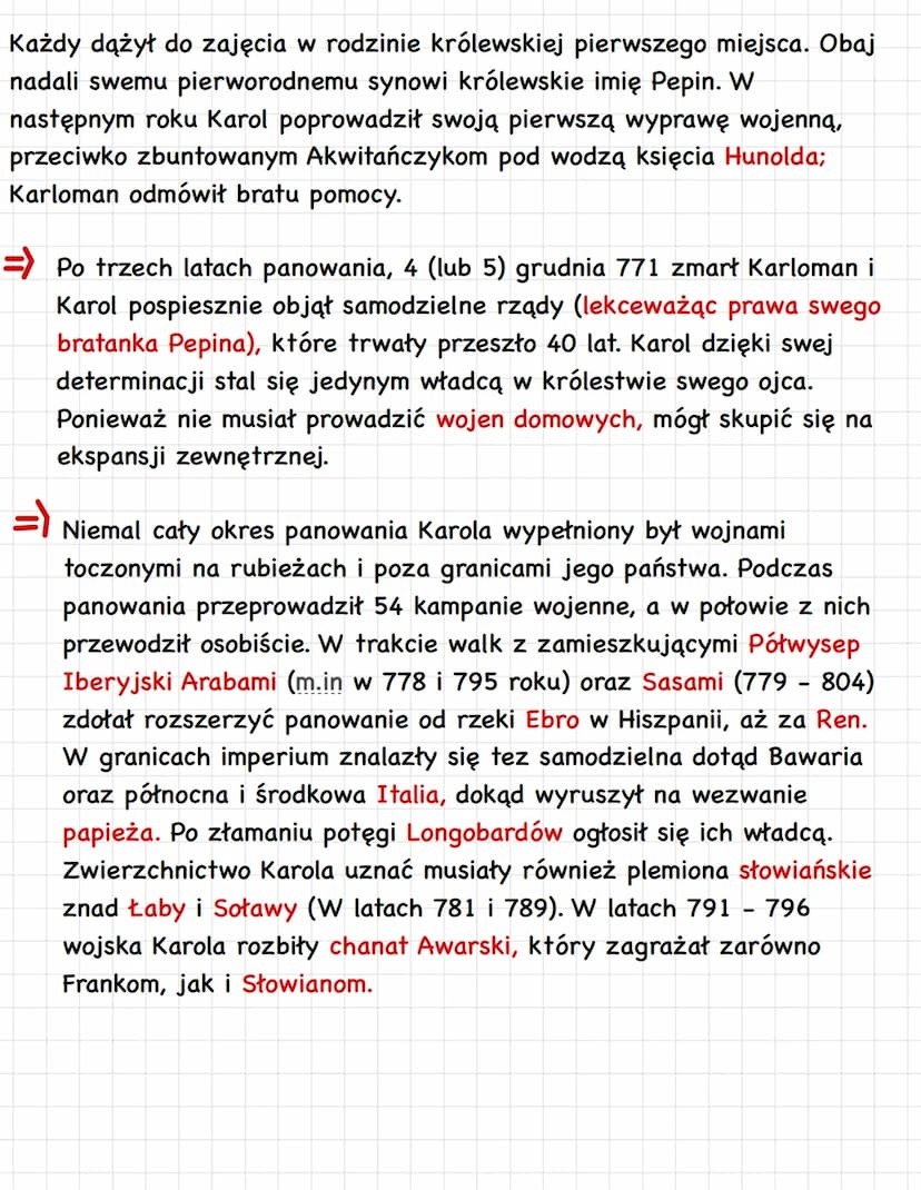 Imperium Karola Wiekiego
Państwo karolińskie powstało w wyniku sukcesu Pepinidów -
wielkiego arystokratycznego rodu frankijskiego - pochodzą