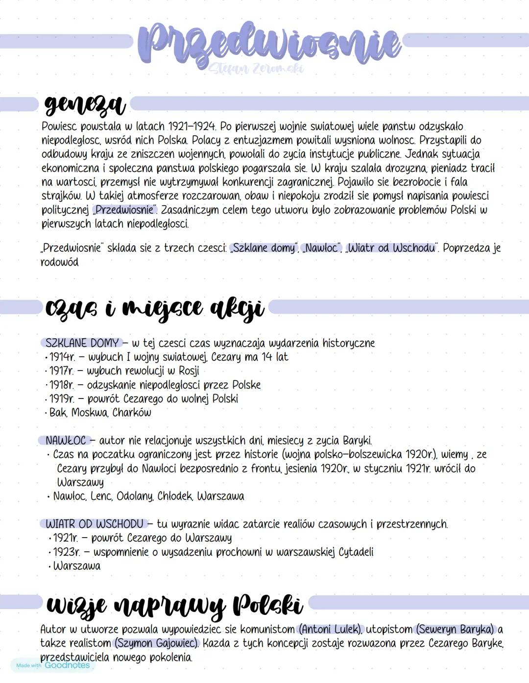 # Przedwiognie

geneza

Powiesc powstała w latach 1921-1924. Po pierwszej wojnie swiatowej wiele panstw odzyskało
niepodległosc, wsród nich 