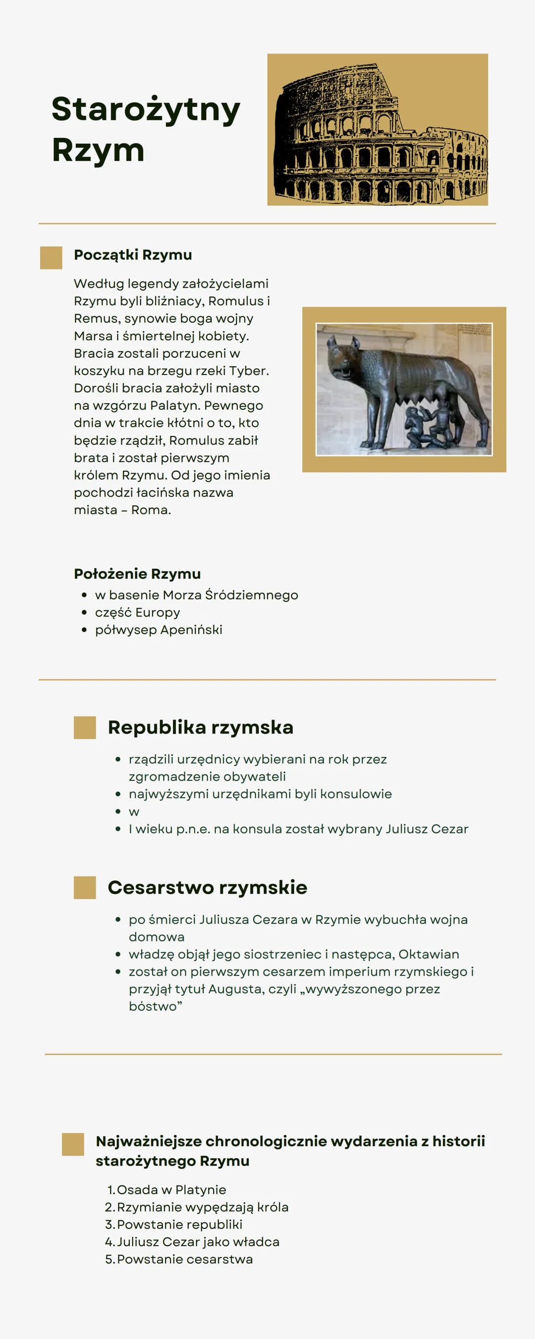 Starożytny
Rzym
Początki Rzymu
Według legendy założycielami
Rzymu byli bliźniacy, Romulus i
Remus, synowie boga wojny
Marsa i śmiertelnej ko