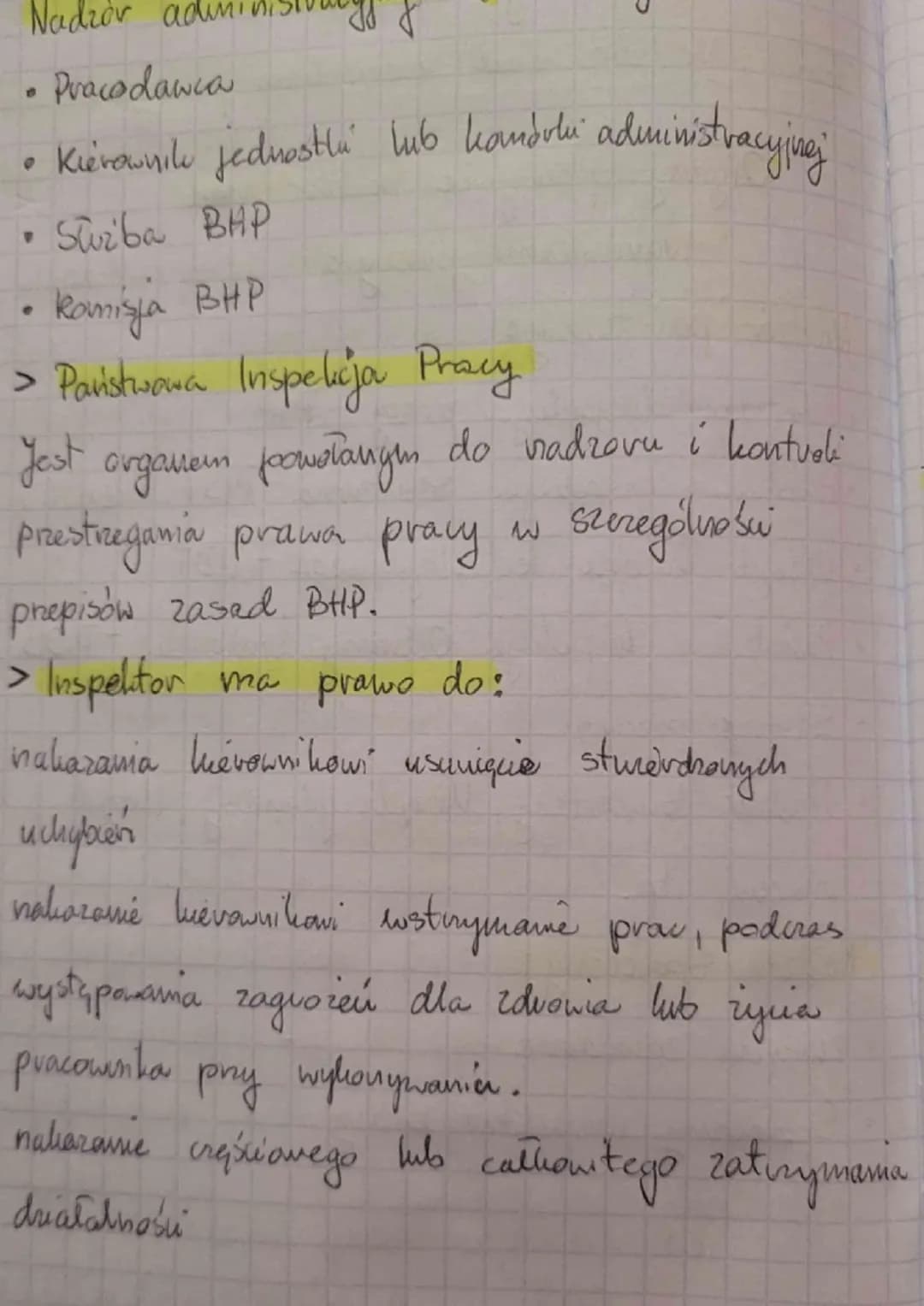 9
Lelya
Temat: Nadzór nad warunkam
0
pracy
warunkami
Nadzór państwowy:
• Państwowa inspelicja pracy - PIP
• Pavistwowa inspekcja senitarna- 
