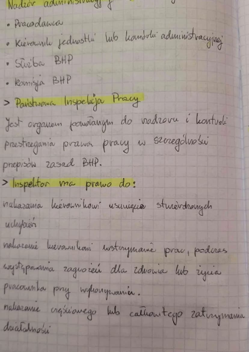 9
Lelya
Temat: Nadzór nad warunkam
0
pracy
warunkami
Nadzór państwowy:
• Państwowa inspelicja pracy - PIP
• Pavistwowa inspekcja senitarna- 