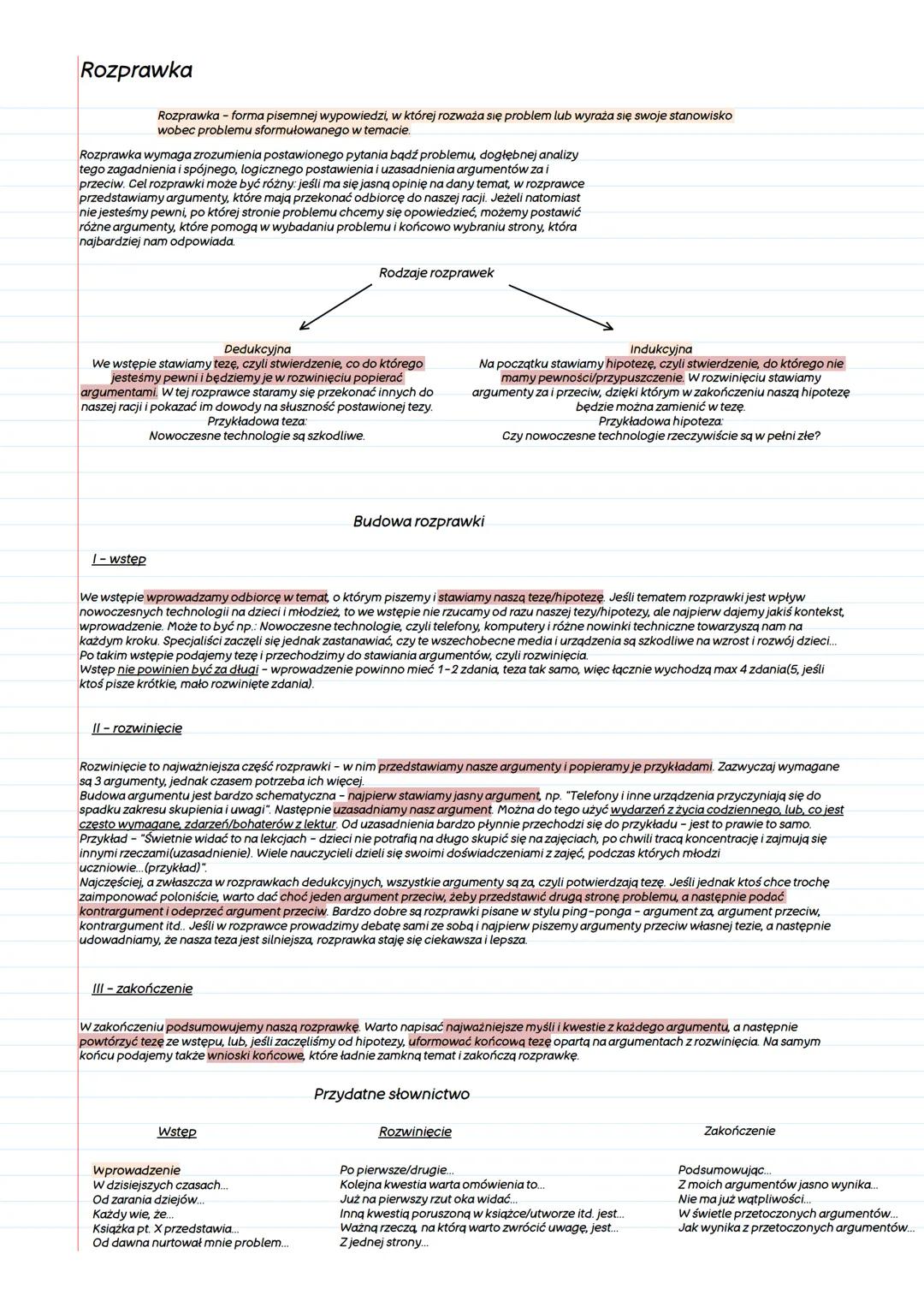 # Rozprawka

Rozprawka - forma pisemnej wypowiedzi, w której rozważa się problem lub wyraża się swoje stanowisko
wobec problemu sformułowane