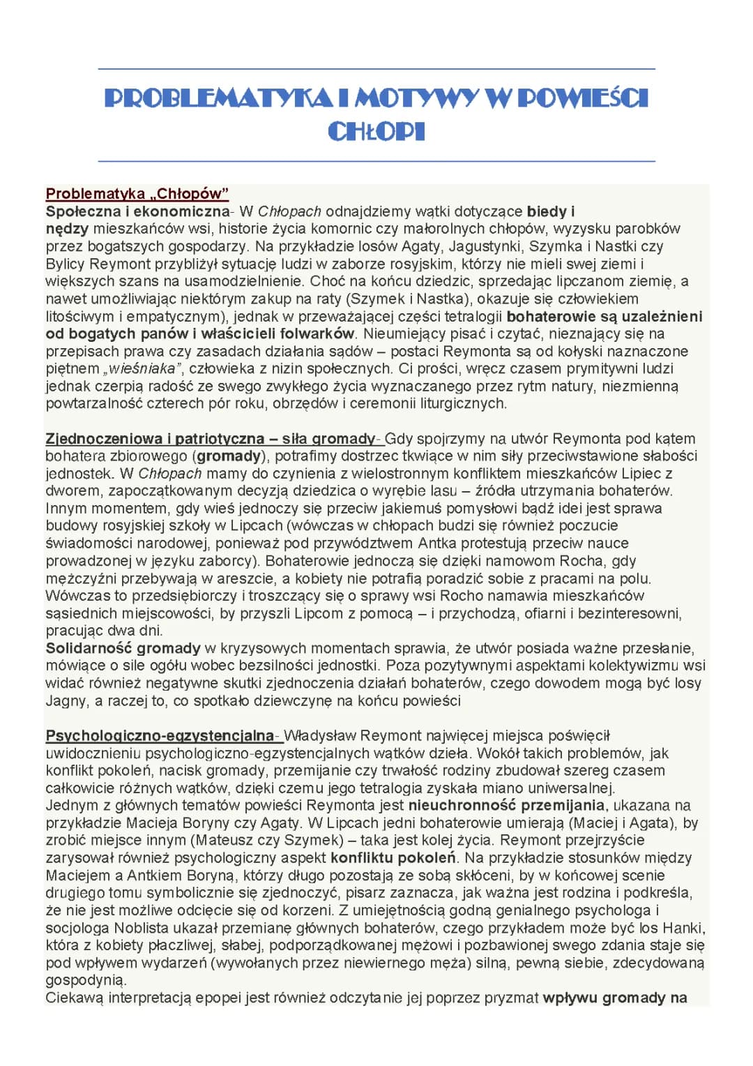 Problematyka i motywy w powieści Chłopi